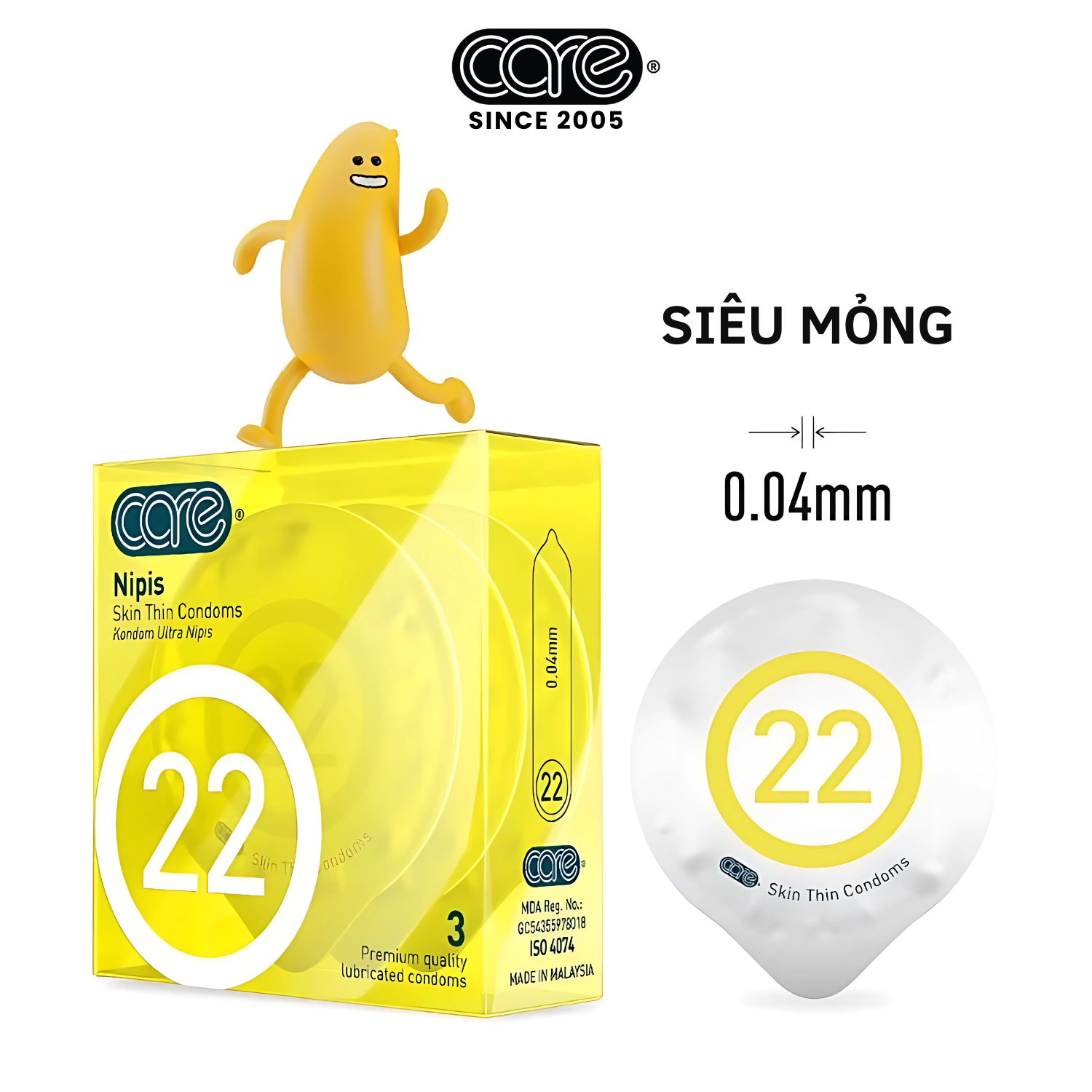 Bao cao su CARE 22 cao su tự nhiên siêu mỏng - hương nước hoa (hộp 6 bcs)