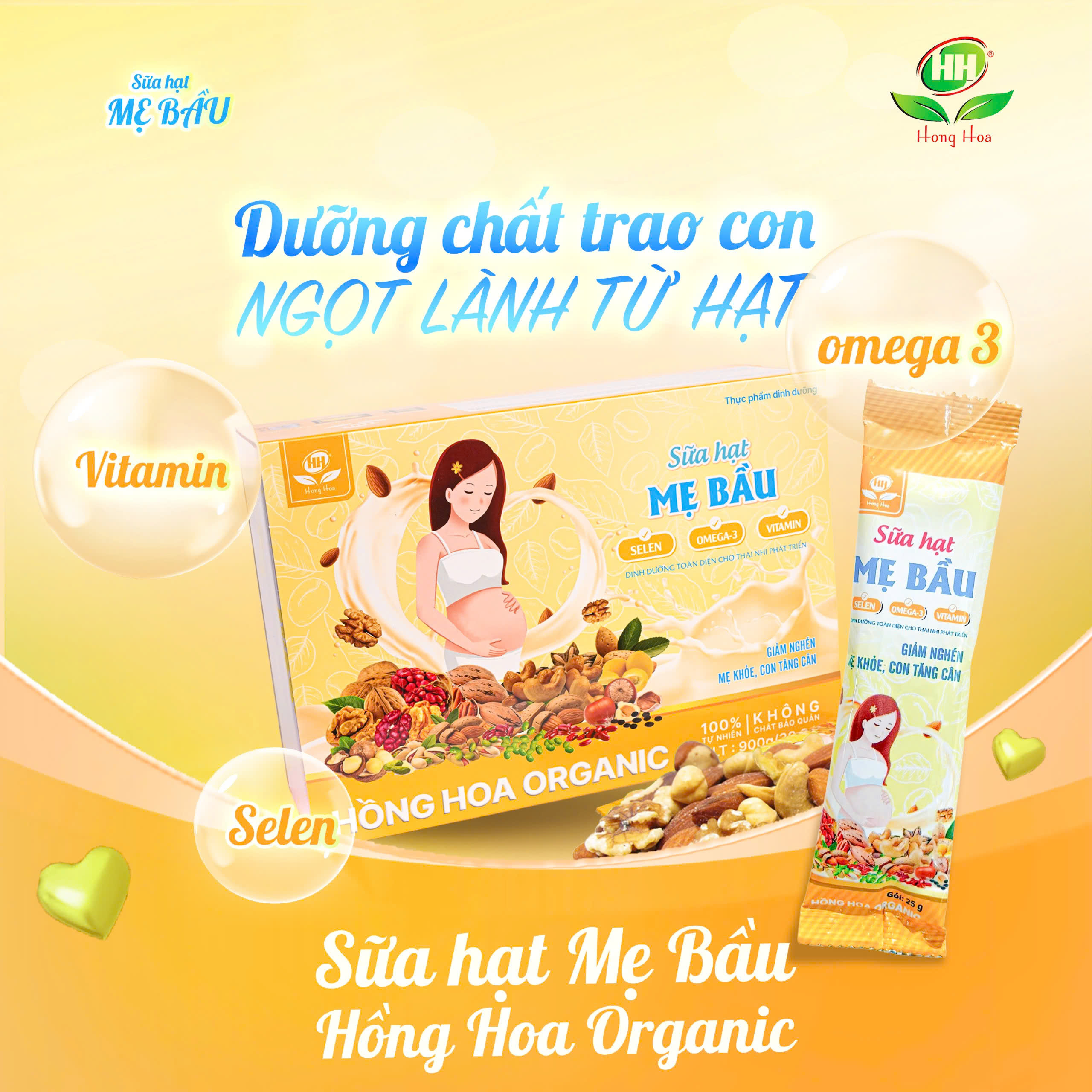 Sữa hạt mẹ bầu Hồng Hoa - 36 gói, hộp 900gr