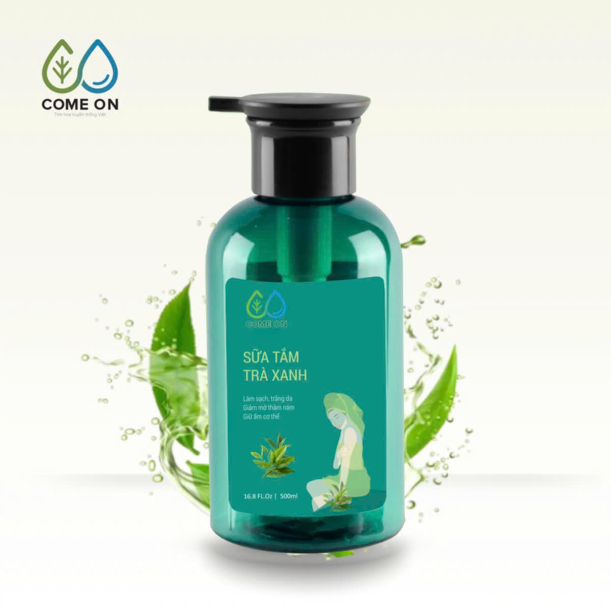 Sữa tắm trà xanh COME ON cấp ẩm, dưỡng da, sạch mụn lưng 500ml
