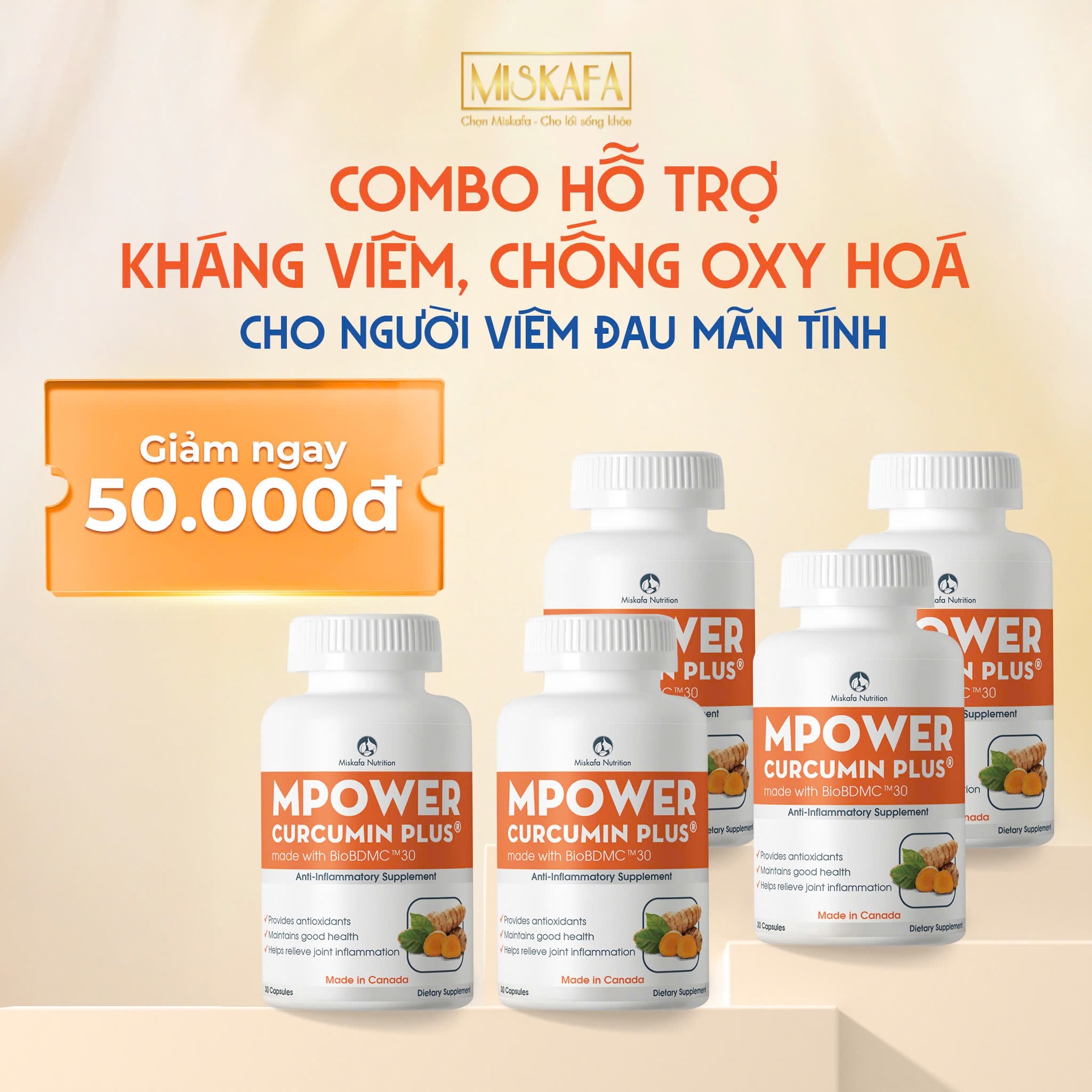 Combo 5 hộp Mpower Curcumin Plus made with BioBDMC™30 tiêu chuẩn Canada, được cấp sáng chế  (Hộp 30 viên)