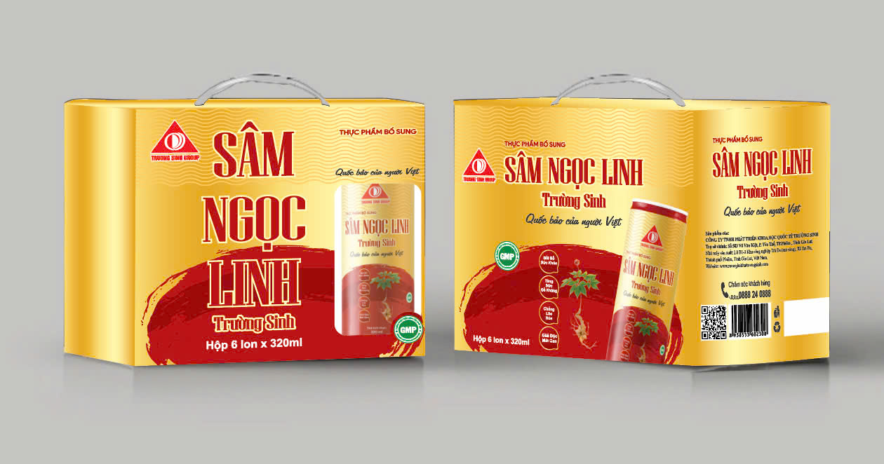 Vỏ hộp Sâm Ngọc Linh Trường Sinh - Đỏ (hộp 6 lon) - Phân phối chính hãng