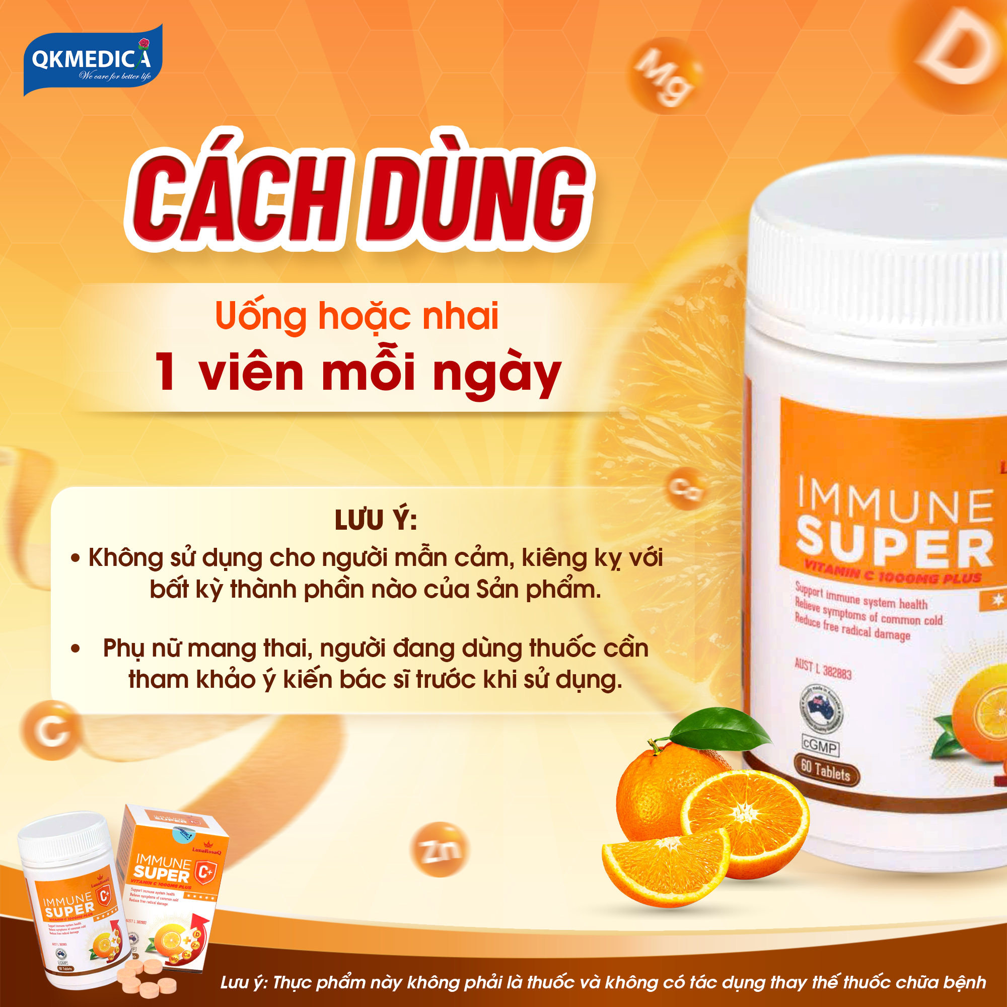 Thực phẩm bảo vệ sức khỏe LunaRosaQ Immune Super C+ (hộp 60 viên)
