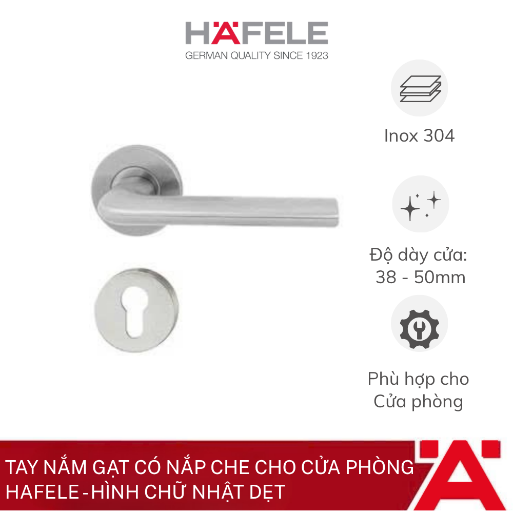 Tay nắm gạt có nắp che cho cửa phòng Hafele - Hình chữ nhật dẹt 903.99.991