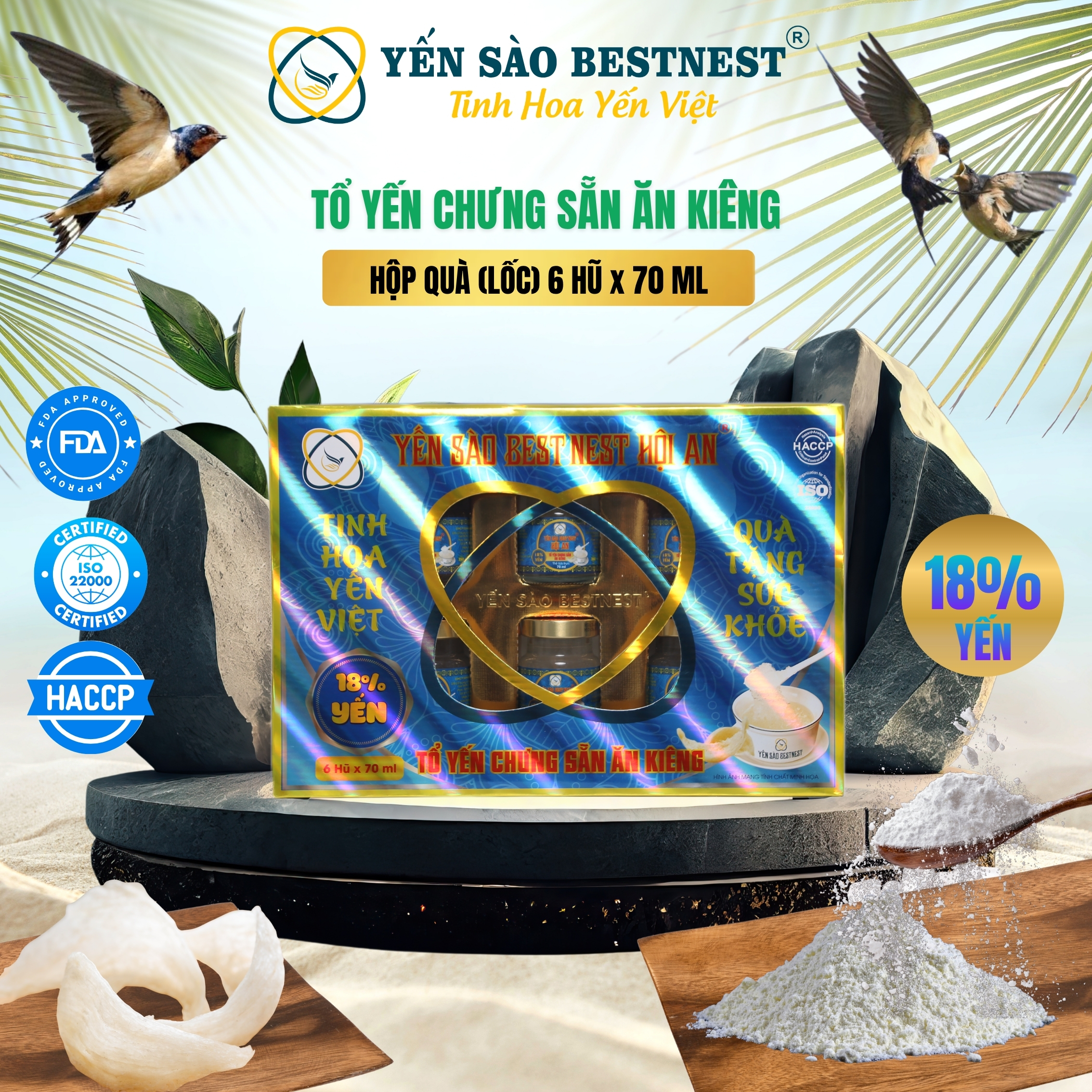 Lốc 6 hũ Tổ yến chưng sẵn BESTNEST HỘI AN 18% Ăn Kiêng