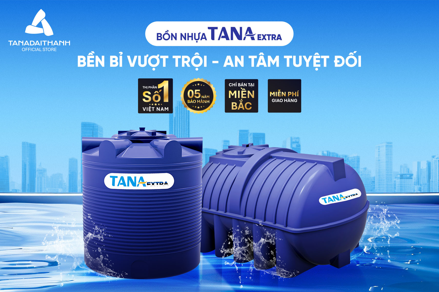 Bồn nhựa Tân Á 1000N EX- bồn ngang ( Phân phối từ khu vực Bình Định trở ra phía Bắc )