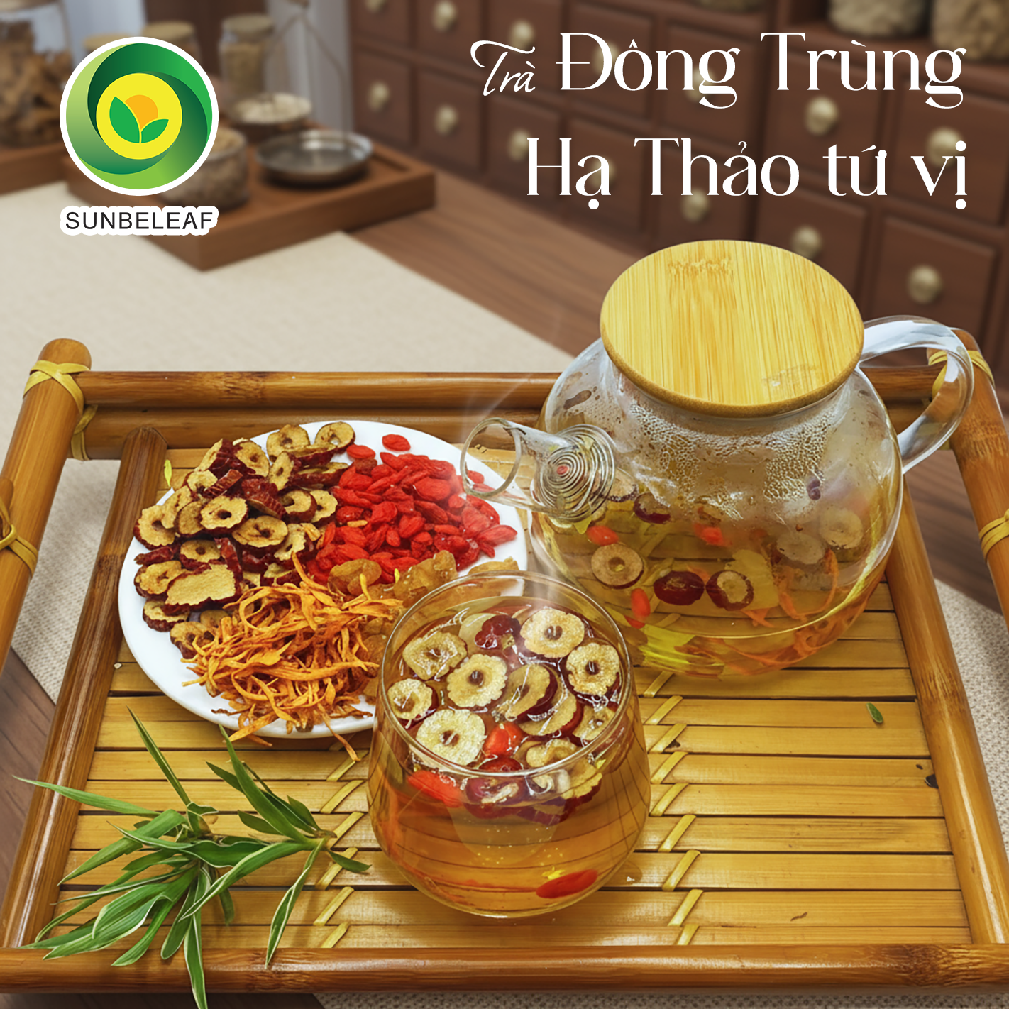Trà Đông Trùng Hạ Thảo Tứ Vị Sunbeleaf - Duy Trì Sinh Lực, Nuôi Dưỡng Cơ Thể Từ Bên Trong - Túi Zip 20 Gói
