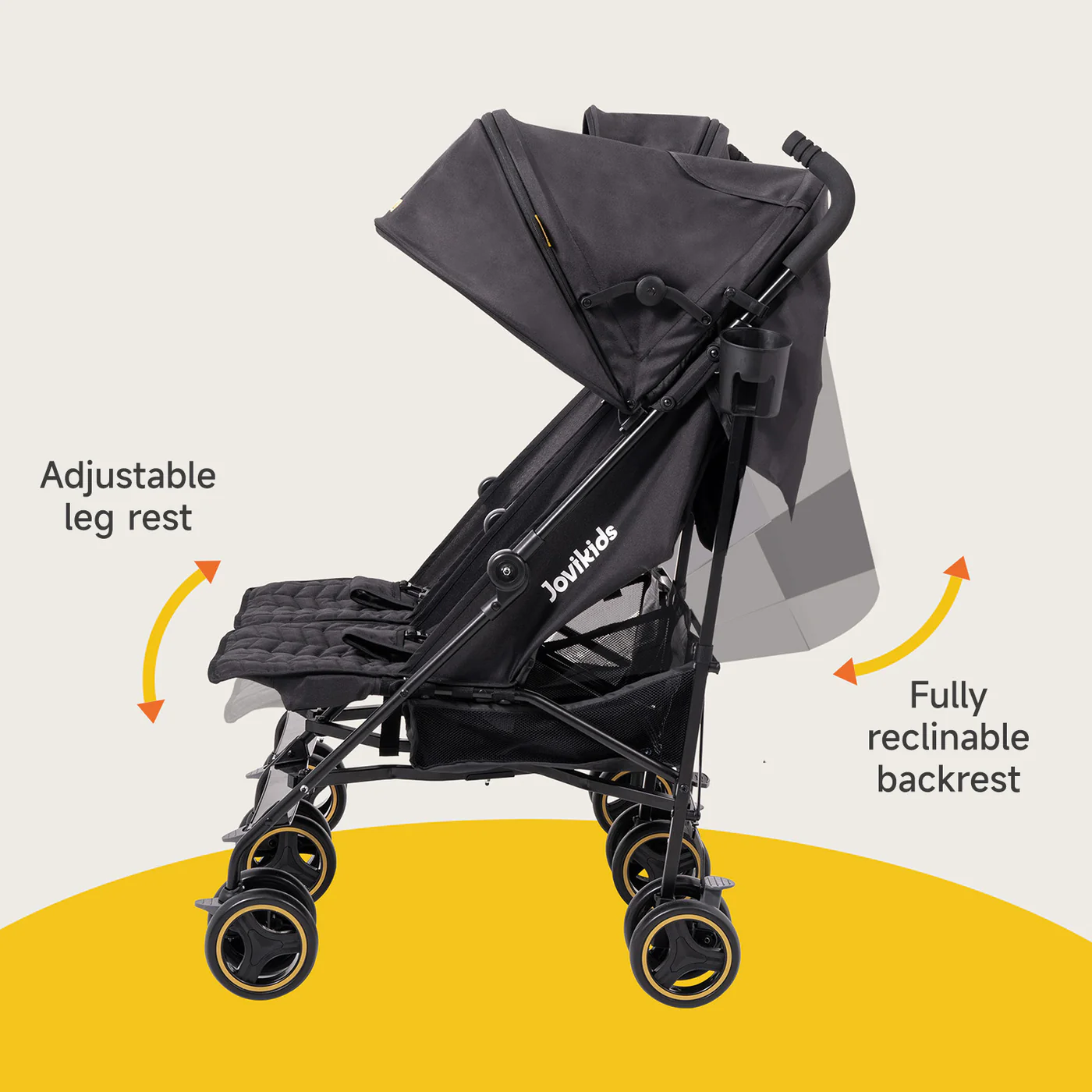Xe đẩy Đôi Jovikids Ezra cho bé 0-6 tuổi, từ 0-22kg (màu đen)