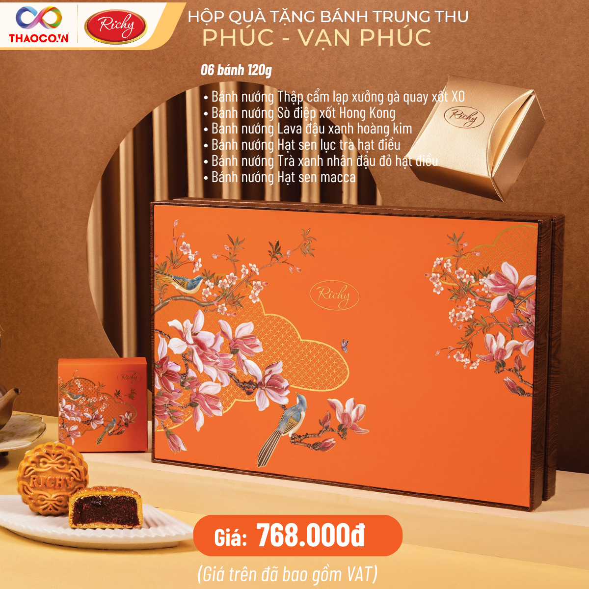 Trung Thu 2026 - Hộp Vạn Phúc (06 bánh 120g) kèm túi - Phân phối chính hãng