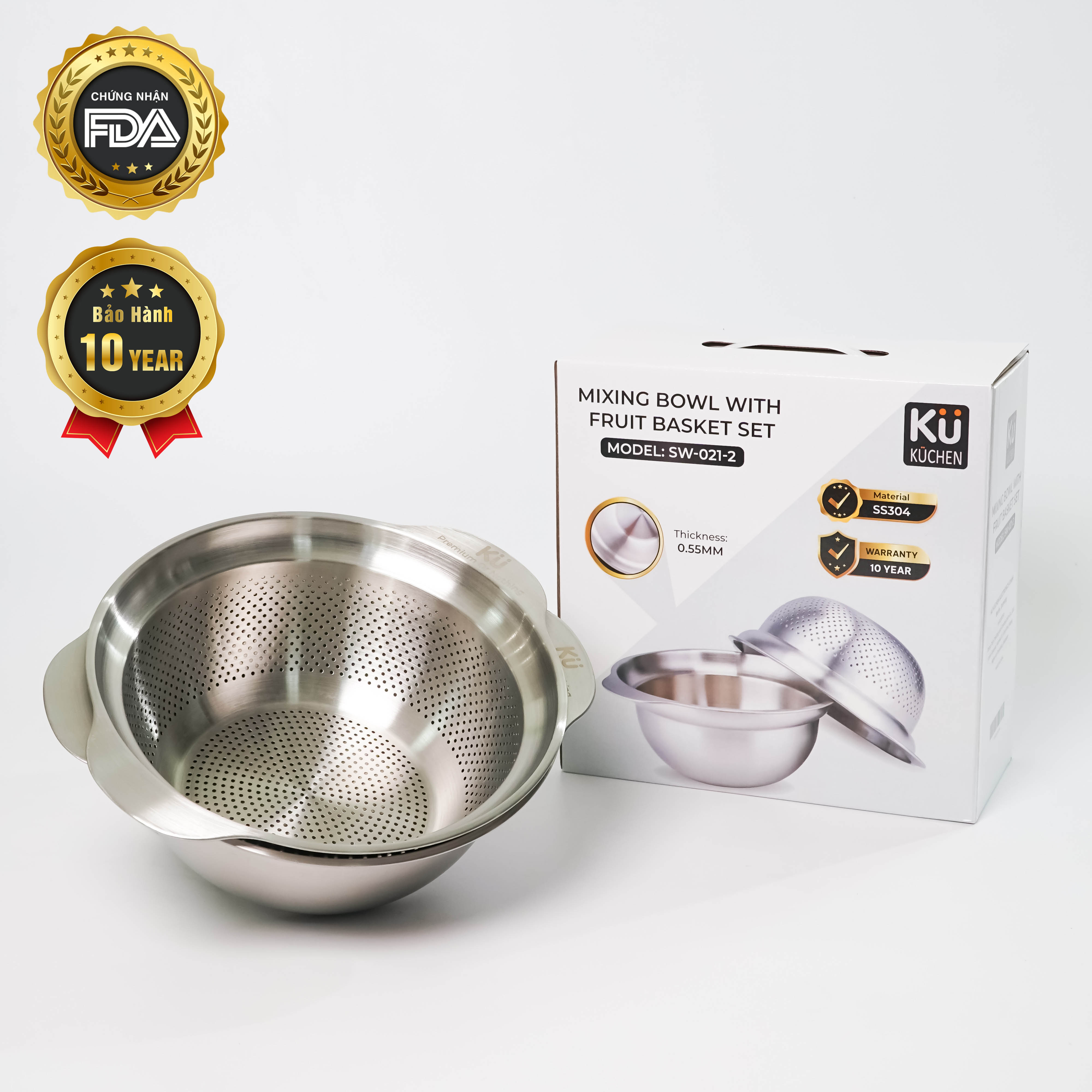 Set rổ - chậu 2 món 27cm inox 304 mã SW-021-2