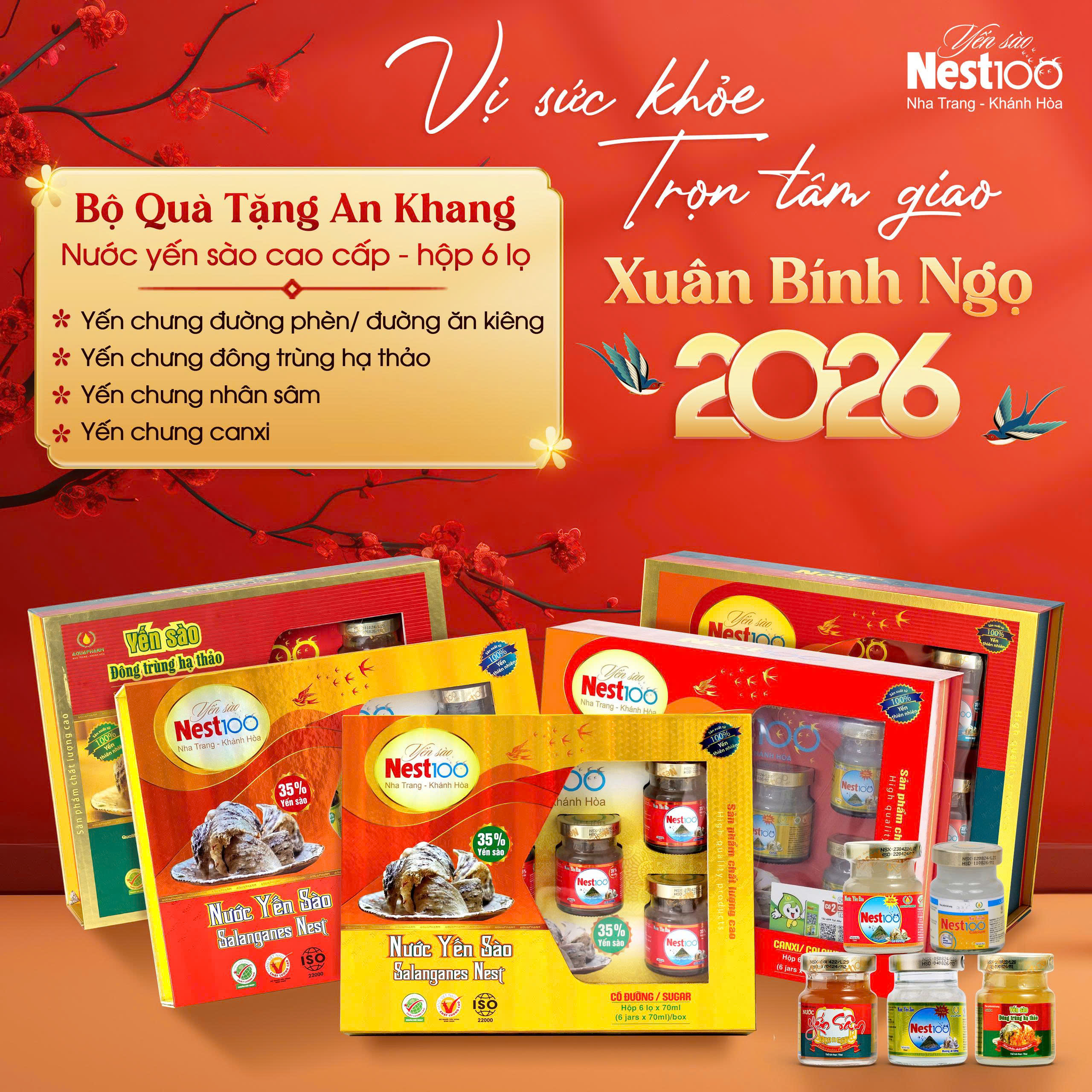 Nước Yến sào Nest100 – Chưng đường phèn (Hộp 6 lọ + túi)