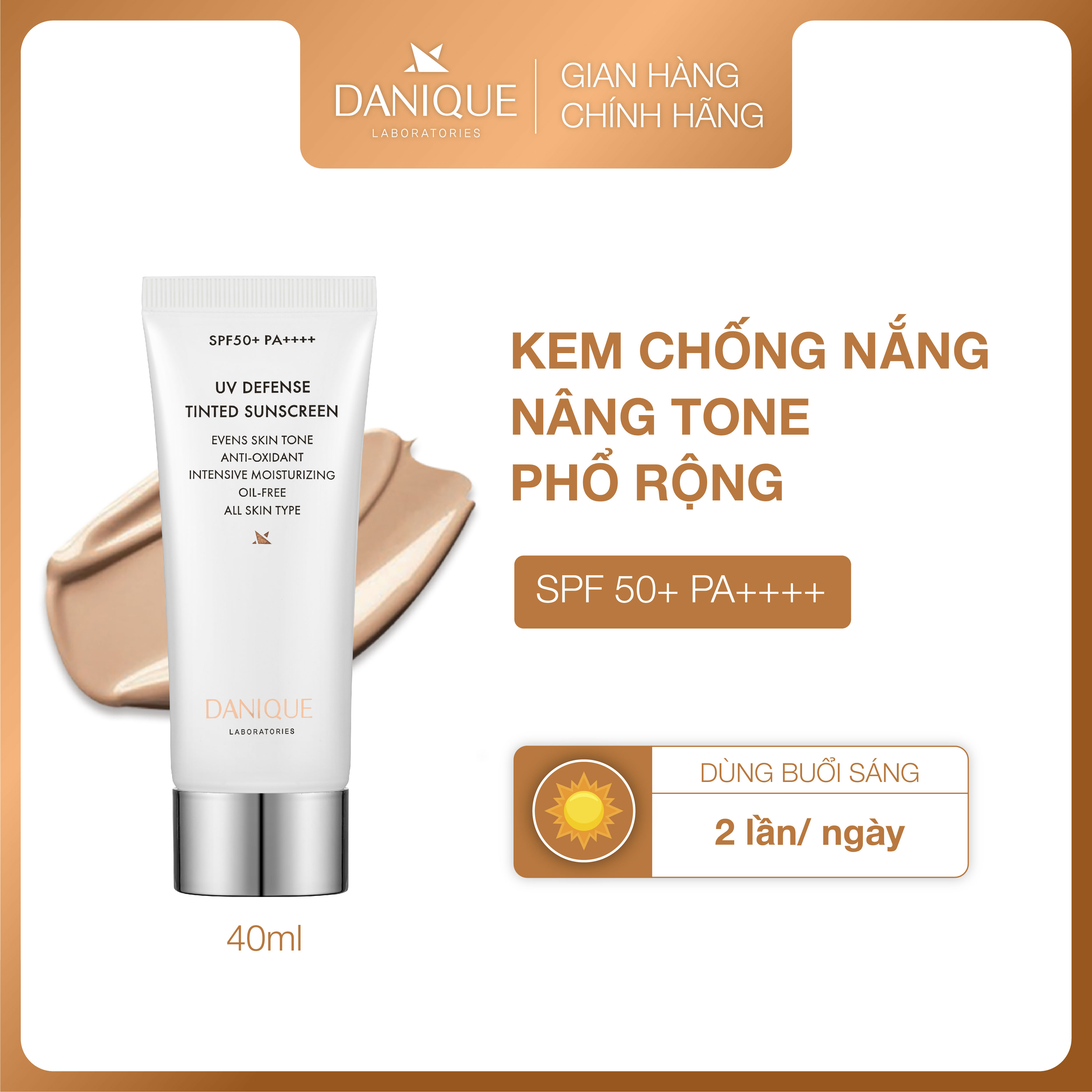 Kem Chống Nắng Nâng Tone Thay Kem Nền & Che Khuyết Điểm Danique UV Defense Tinted Sunscreen SPF 50+ PA++++ 40ml