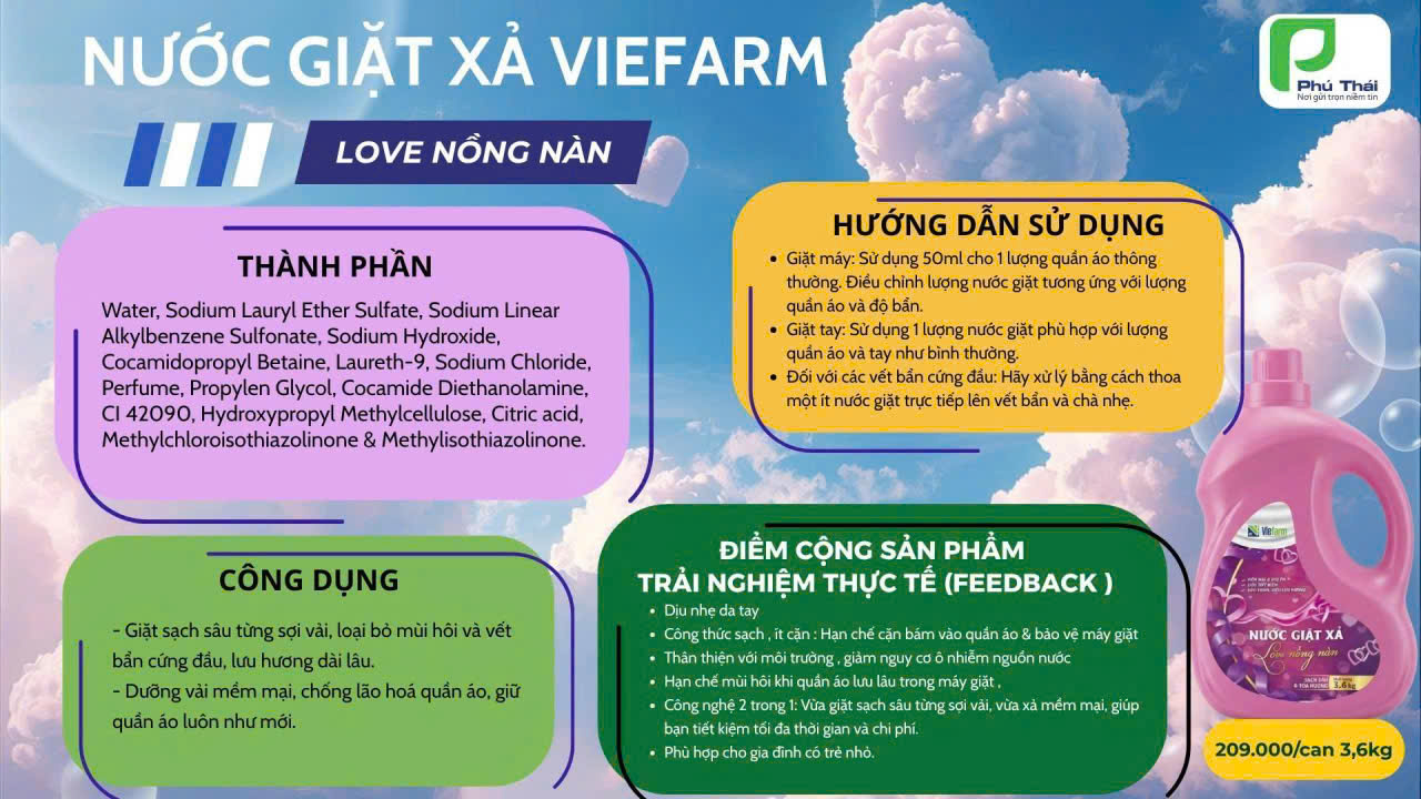 Nước giặt xả VIEFARM - Love Nồng Nàn 3,6kg - 7