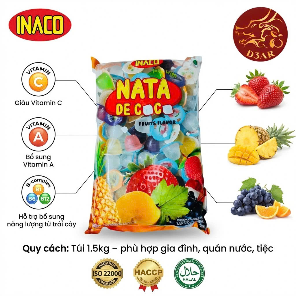 Túi 1,5 ký Thạch hương trái cây Nata de Coco - INACO Mini Jelly