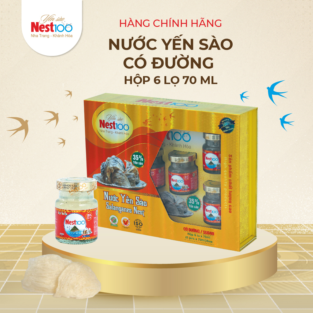 [Hộp 6 Hũ 70ml] Yến Chưng Đường Phèn Nest100 kèm túi - Phân phối chính hãng