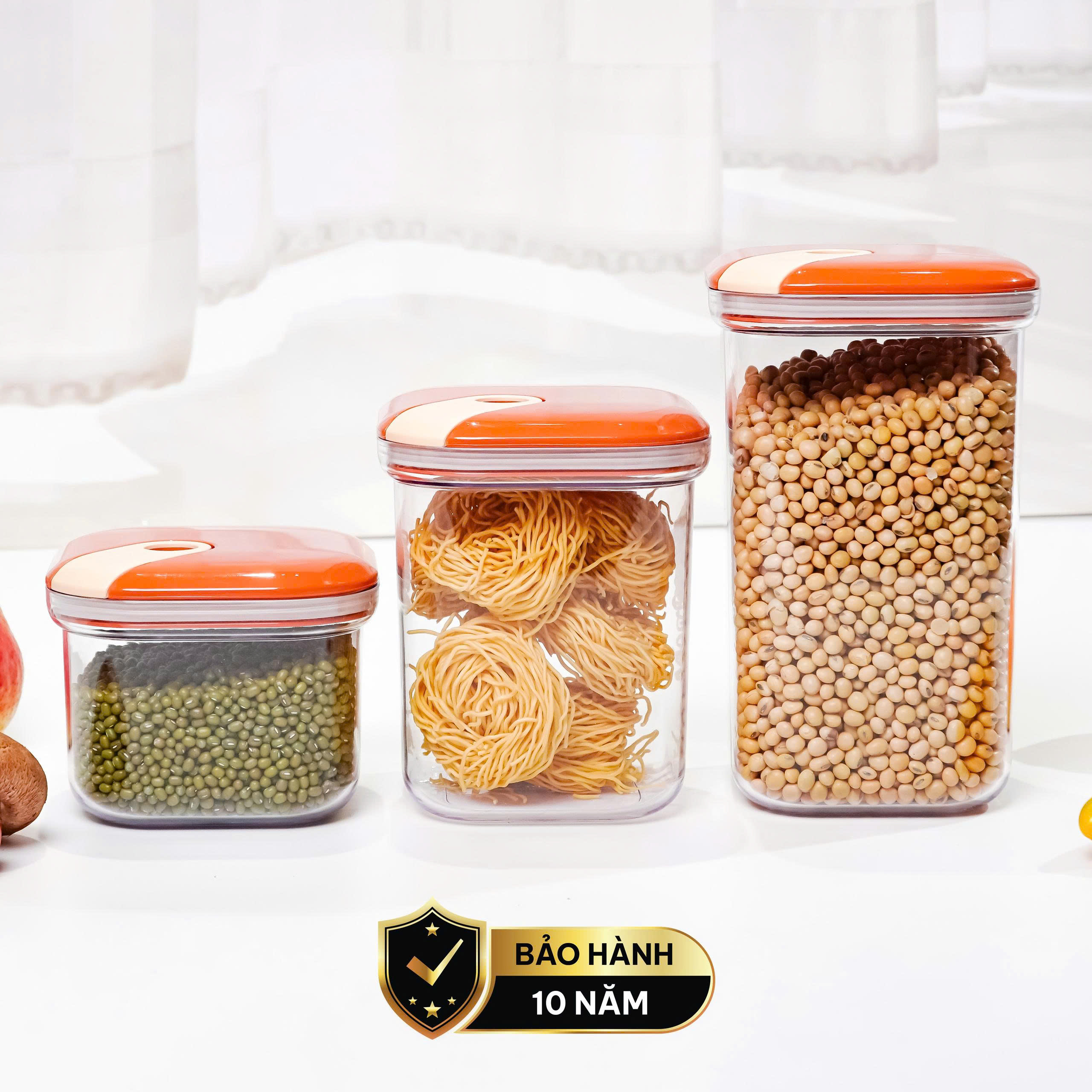 Set 3 hộp đựng thực phẩm khô (500-1000-1500ml) nhựa nguyên sinh pull box cao cấp  OMADA - Model : M6933SI