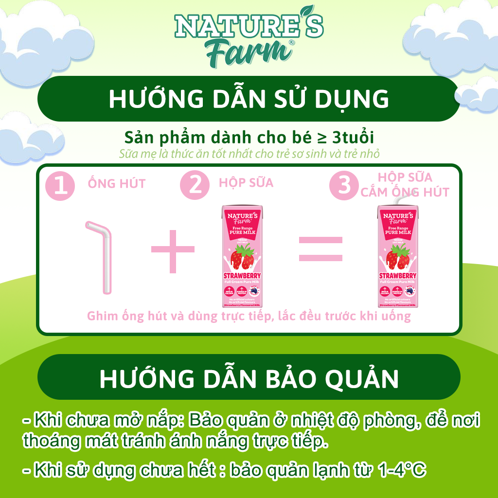 Thùng sữa Nature's Farm Dâu Hộp 180ml - Sữa Tươi Vị Dâu, Ít Đường - Sữa Nhập Khẩu Úc