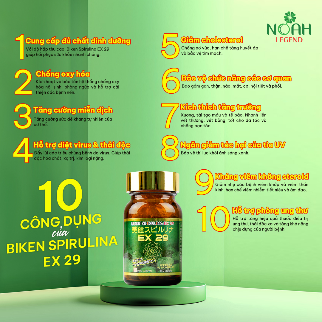 Viên uống tăng cường sức đề kháng và phục hồi thể lực BIKEN SPIRULINA EX 29