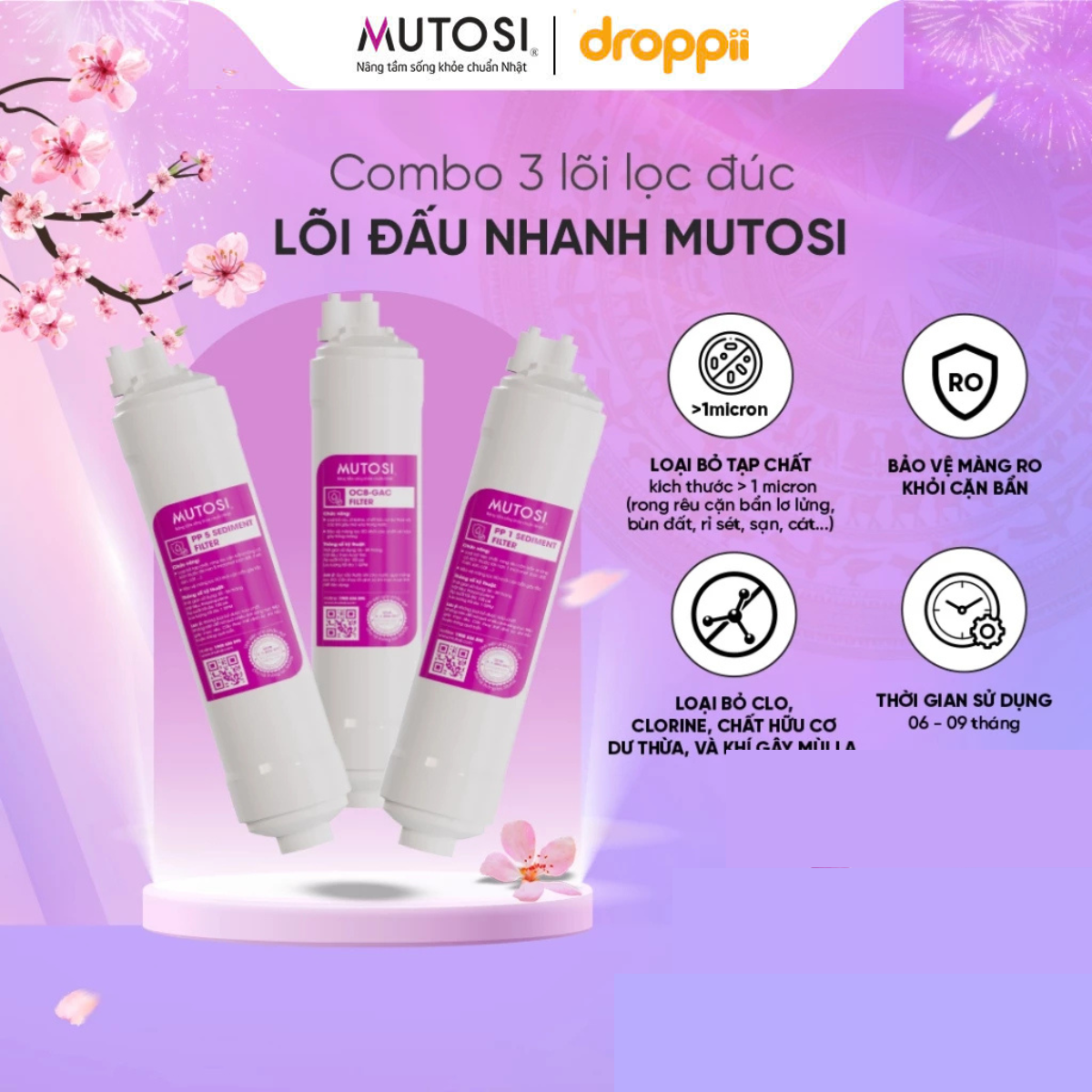 Combo 3 lõi lọc thô đấu nhanh Mutosi PP5-OCB-PP1 - Phân phối chính hãng