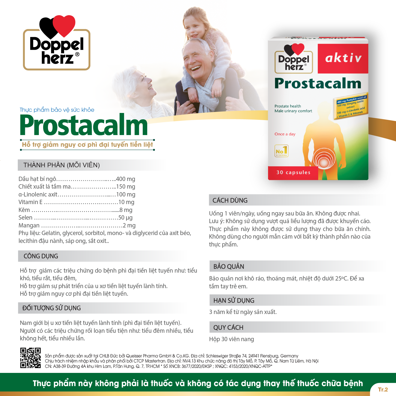 TPBVSK Prostacalm hỗ trợ giảm triệu chứng phì đại tiền liệt tuyến
