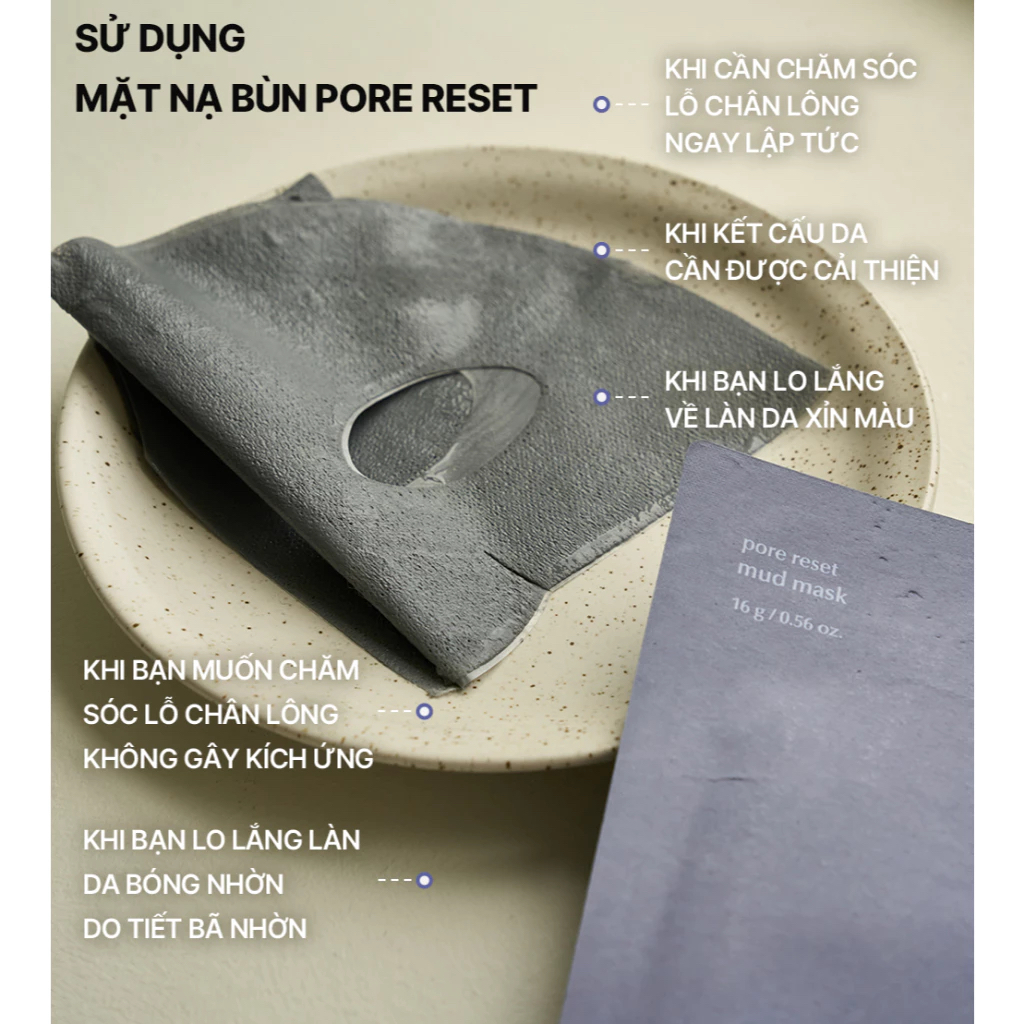 Mặt nạ bùn LUVUM Pore Reset Mud Mask giúp làm sạch thu nhỏ lỗ chân lông (hộp 5 miếng x 16g)