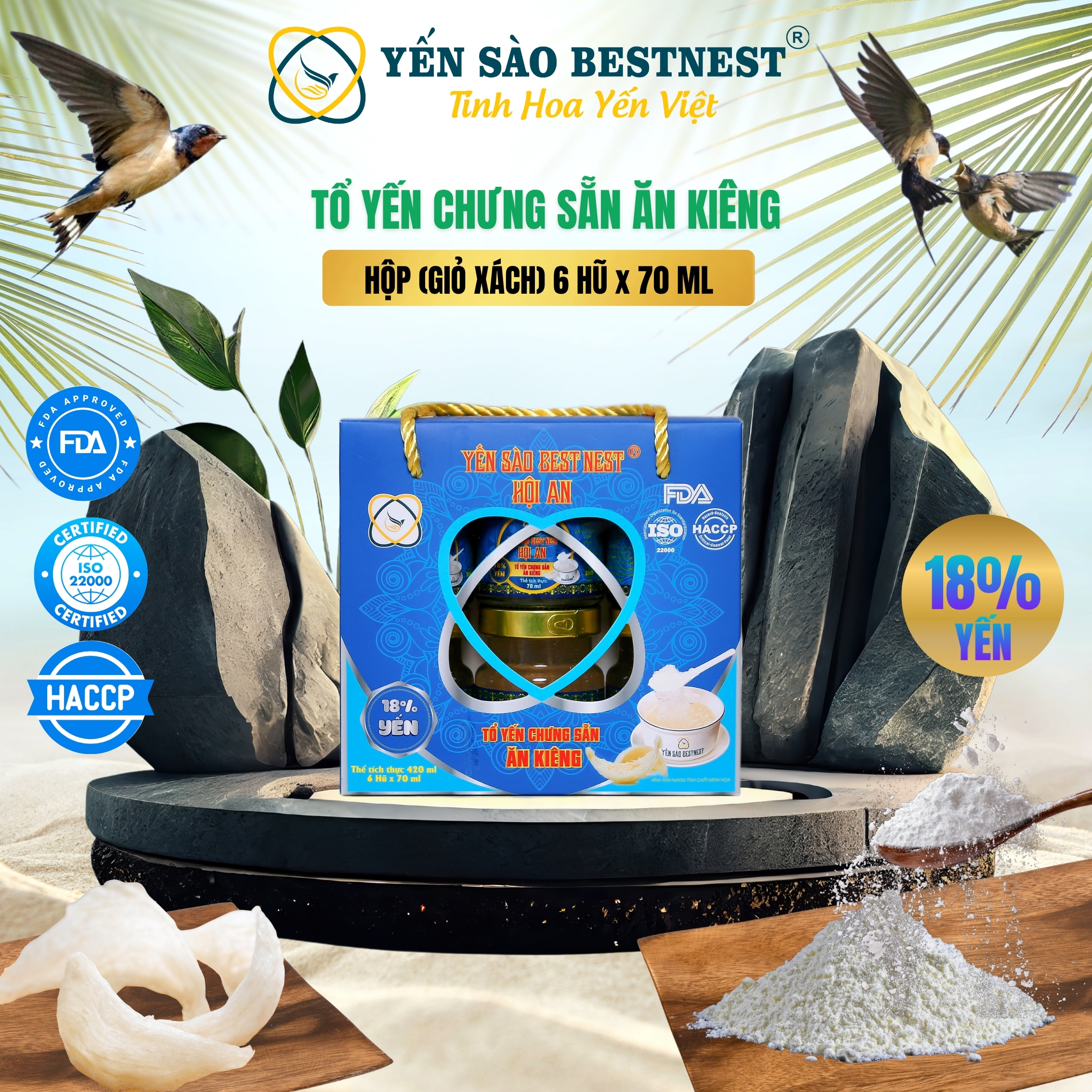 Hộp 6 hũ Tổ yến chưng sẵn BESTNEST HỘI AN 18% Ăn Kiêng