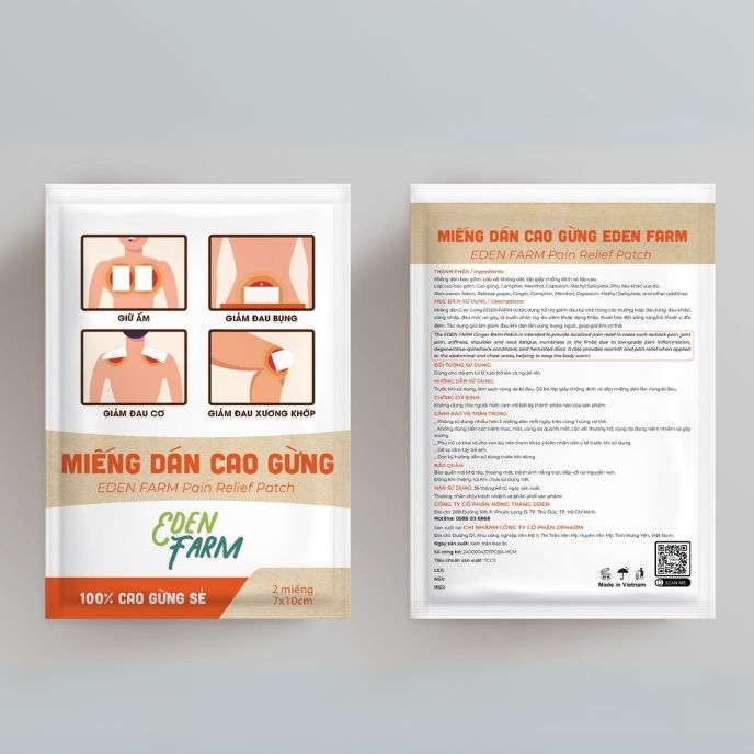 Miếng dán cao gừng Eden Farm - Giảm đau mỏi xương khớp cổ vai gáy  - Hộp 10 miếng 11x15cm - 4