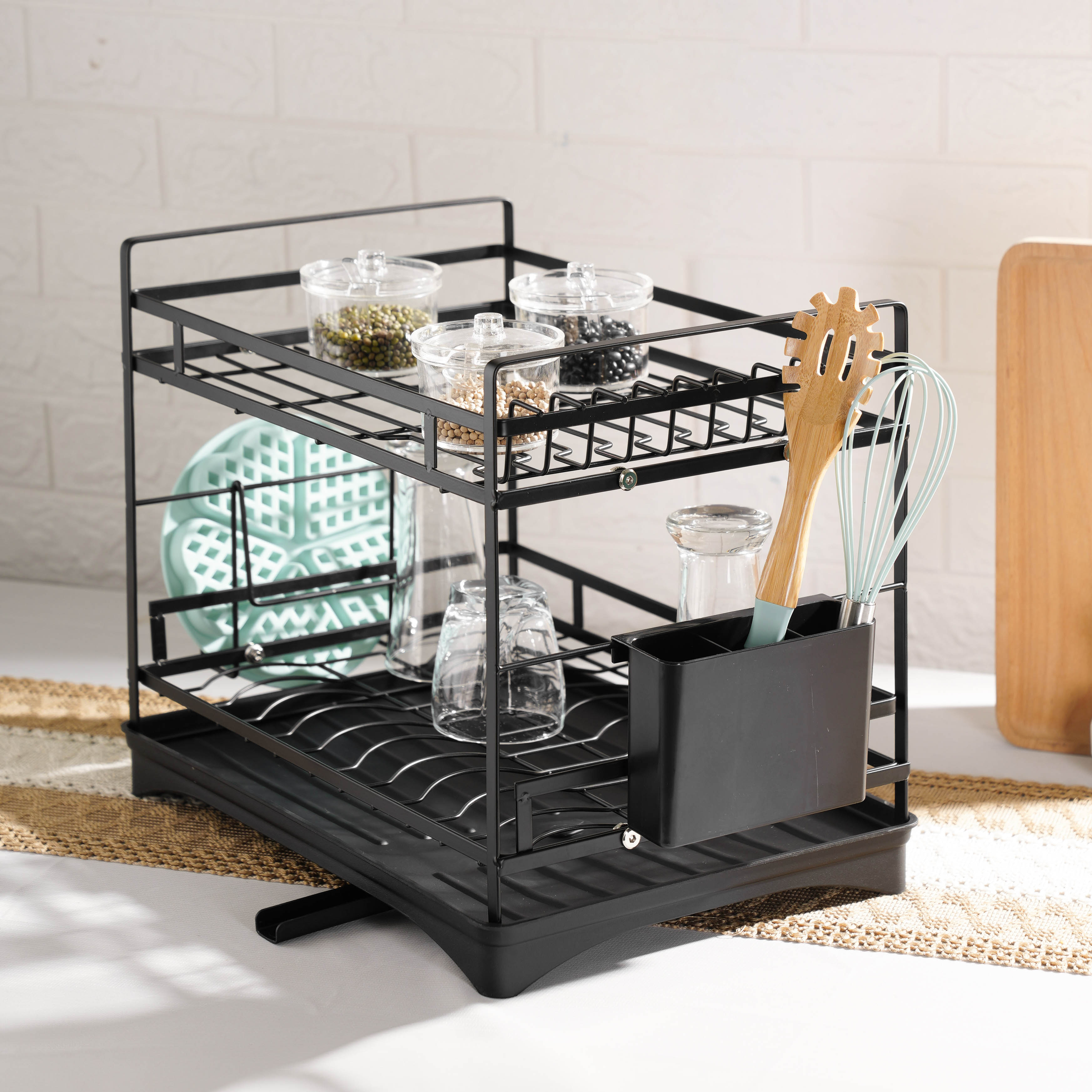 Kệ úp đa năng 2 tầng kèm khay hứng nước - Đen_342590