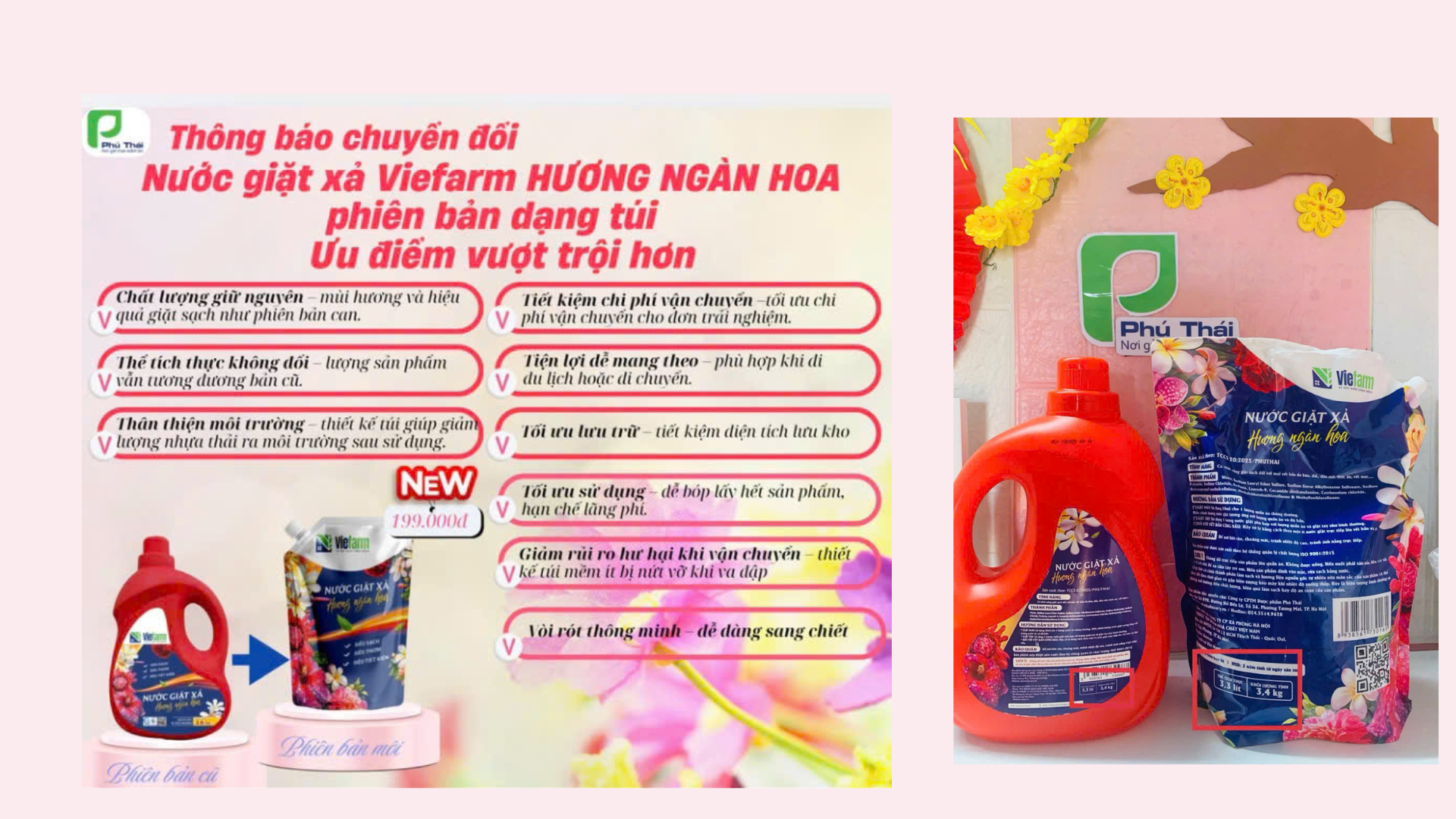 Nước giặt xả hương ngàn hoa VIEFARM (túi 3,4kg) - 7