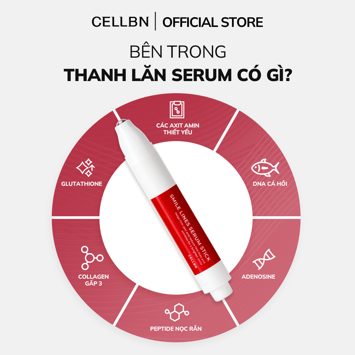 Thanh Lăn Serum CELLBN Hỗ Trợ Cải Thiện Nếp Nhăn Giúp Da Săn Chắc Peptide, Collagen & Adenosine 15ml
