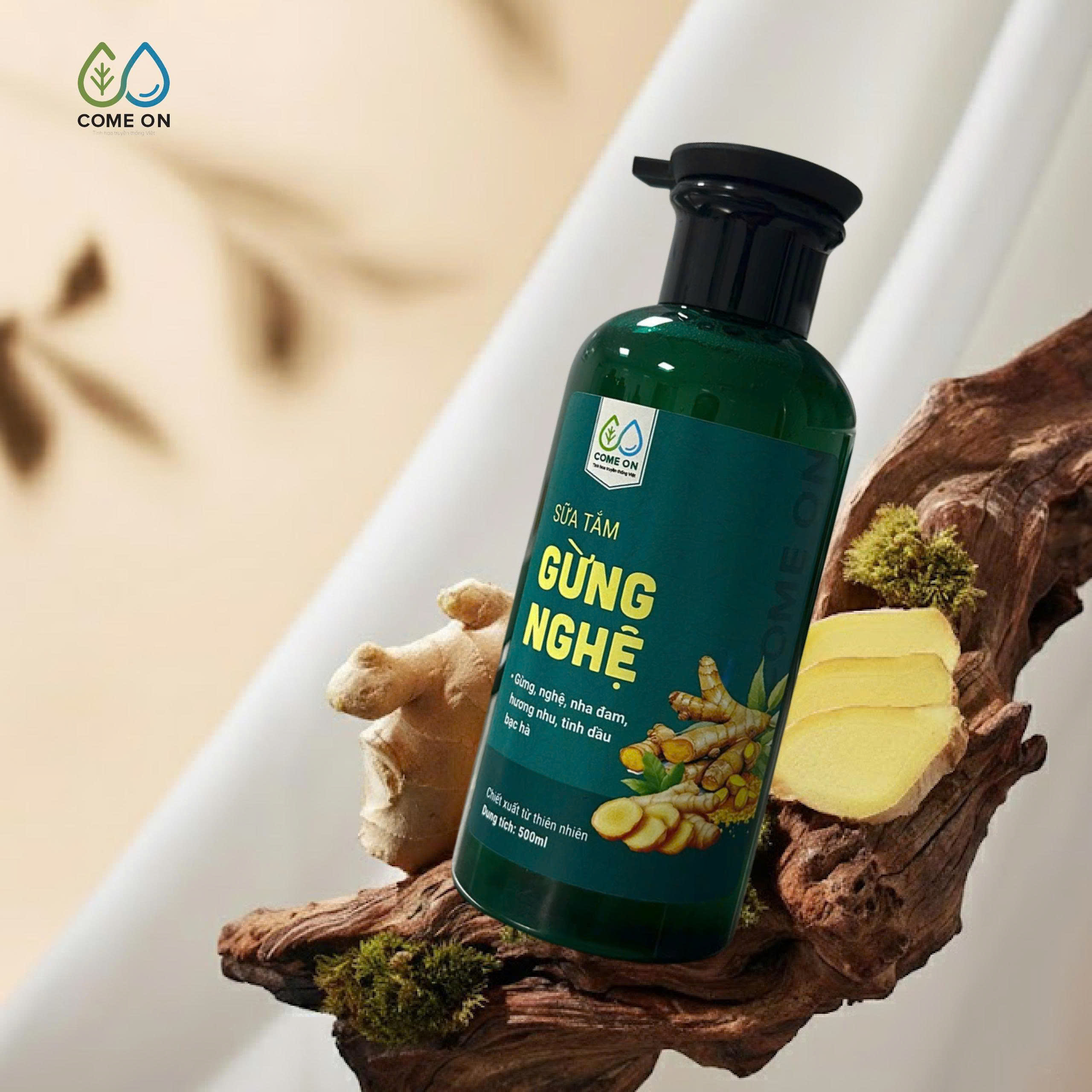 Sữa tắm gừng nghệ COME ON cấp ẩm, sáng da, sạch mụn lưng 500ml