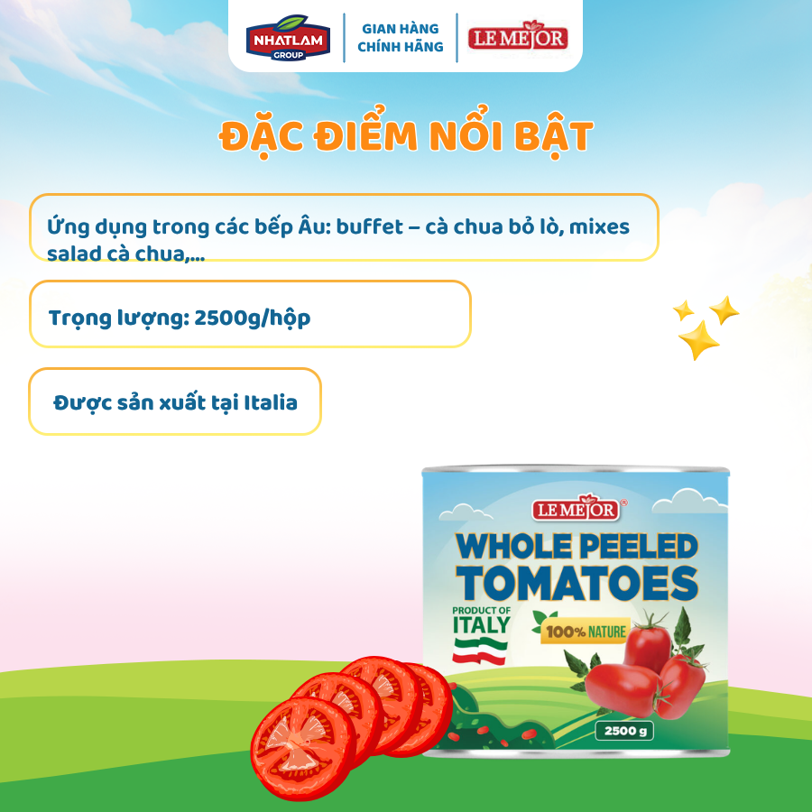 Cà Chua Bóc Vỏ Đóng Hộp LE MEJOR 2500g Chính Hãng, Nguyên Trái
