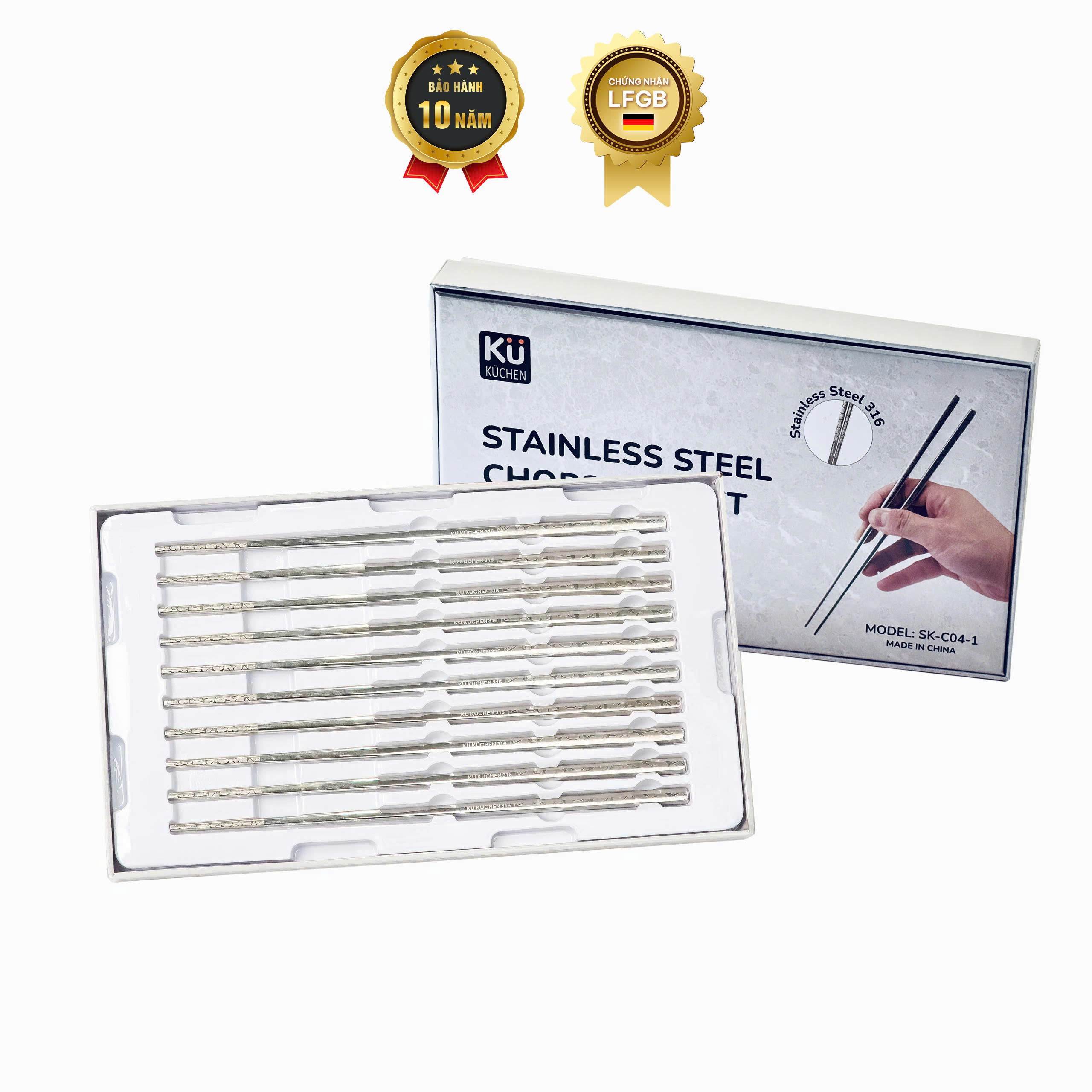 Bộ 10 đôi đũa inox 316 Molybdenum KU SKC041