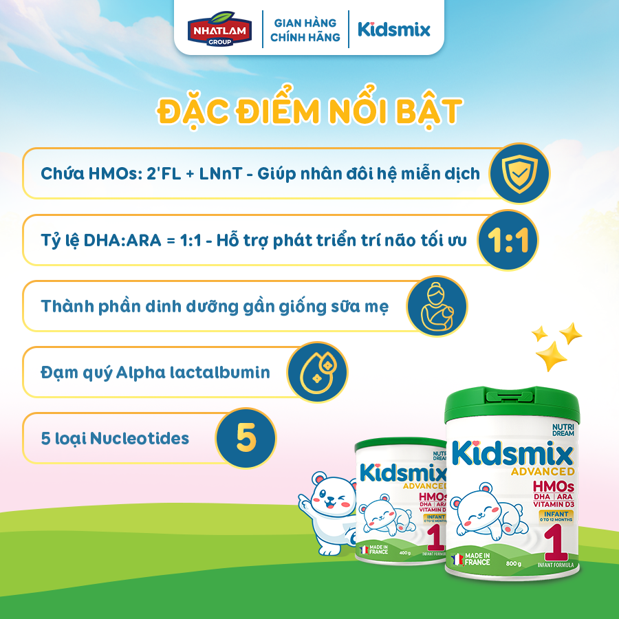 Sữa Bột Công Thức Kidsmix Advanced Số 1 400gr Dành Cho Bé Từ 0-12 Tháng Tuổi
