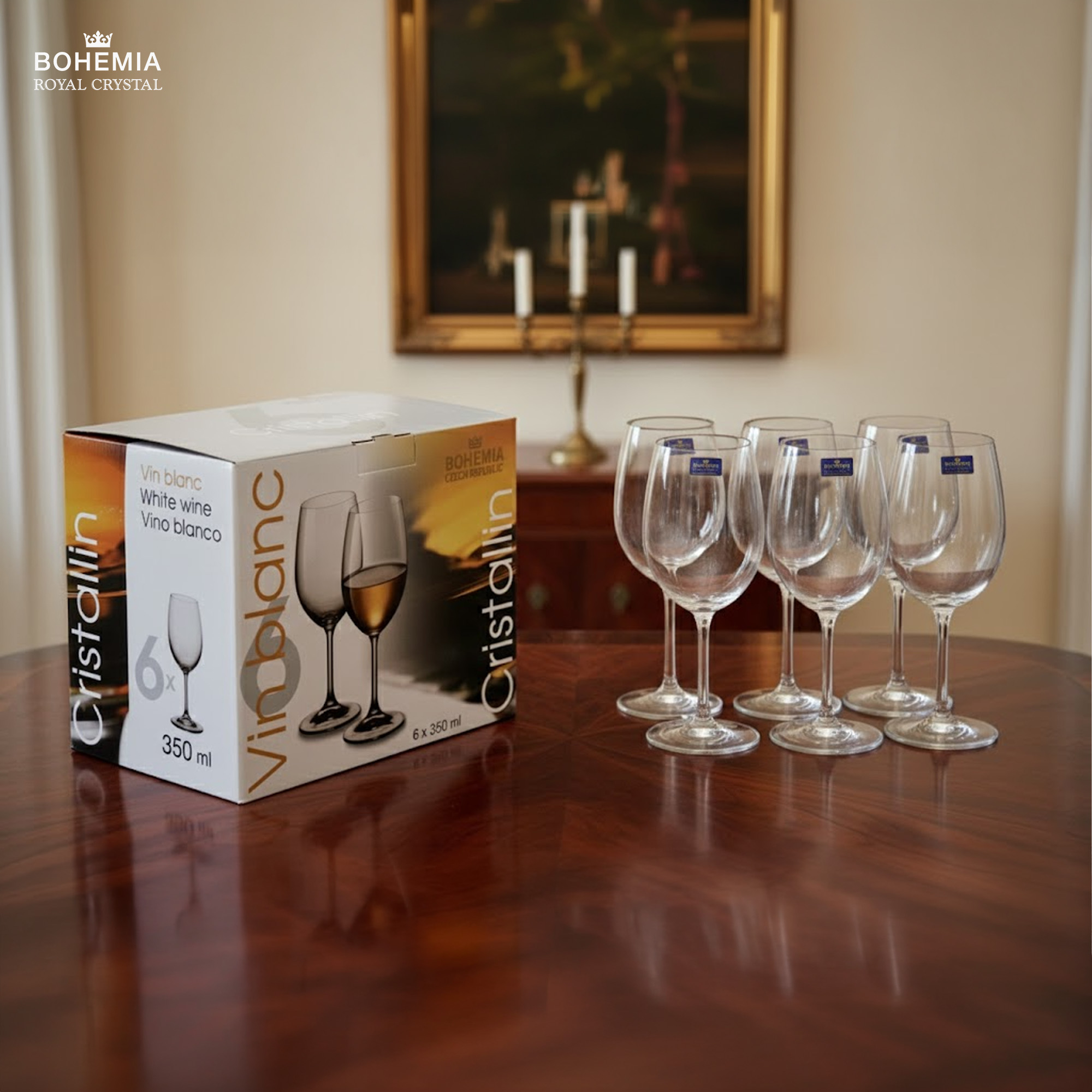 Ly rượu vang pha lê 350 ml Bohemia Royal Crystal set 6 ly - Model: Cristallin 350ml