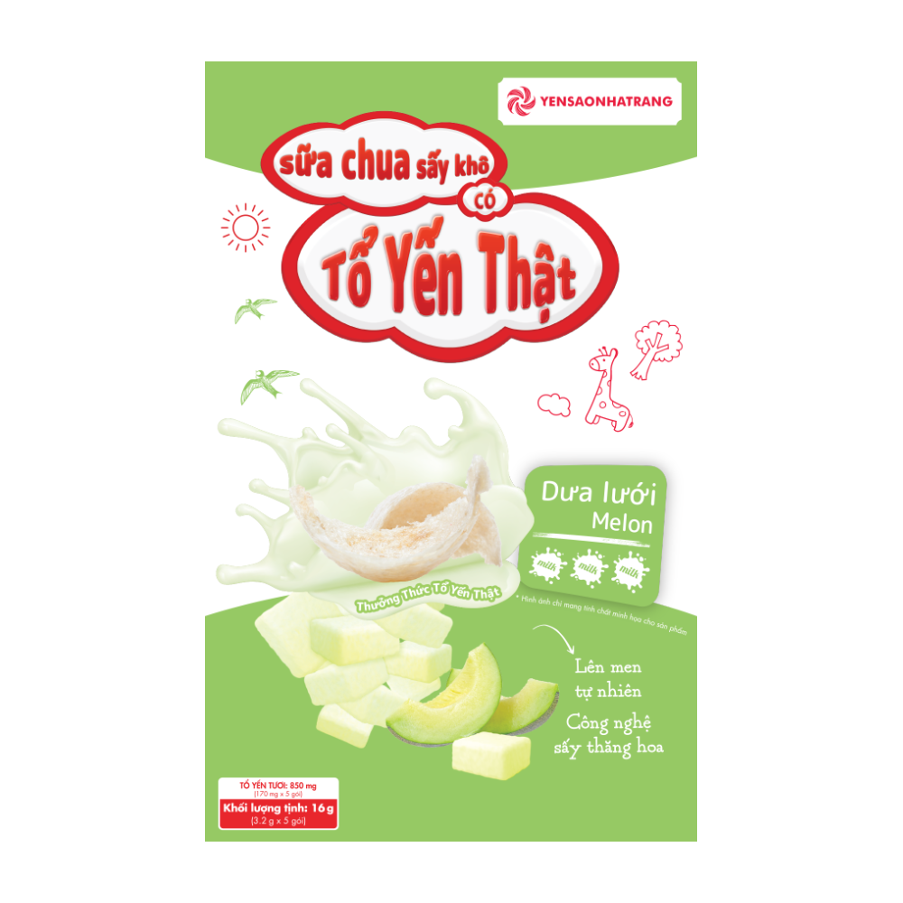 Sữa chua sấy khô có tổ yến thật - Vị dưa lưới (Hộp 5 gói) - Phân phối chính hãng
