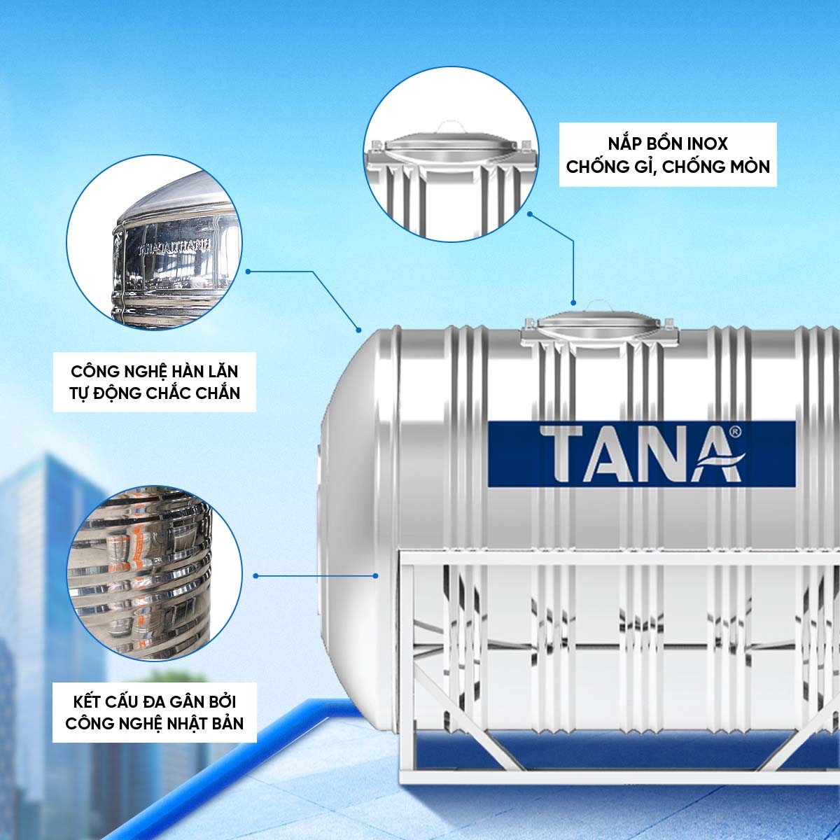 Bồn inox Tân Á ngang 6000l ĐK 1400 (Phân phối từ khu vực Bình Định trở ra phía Bắc) - 3