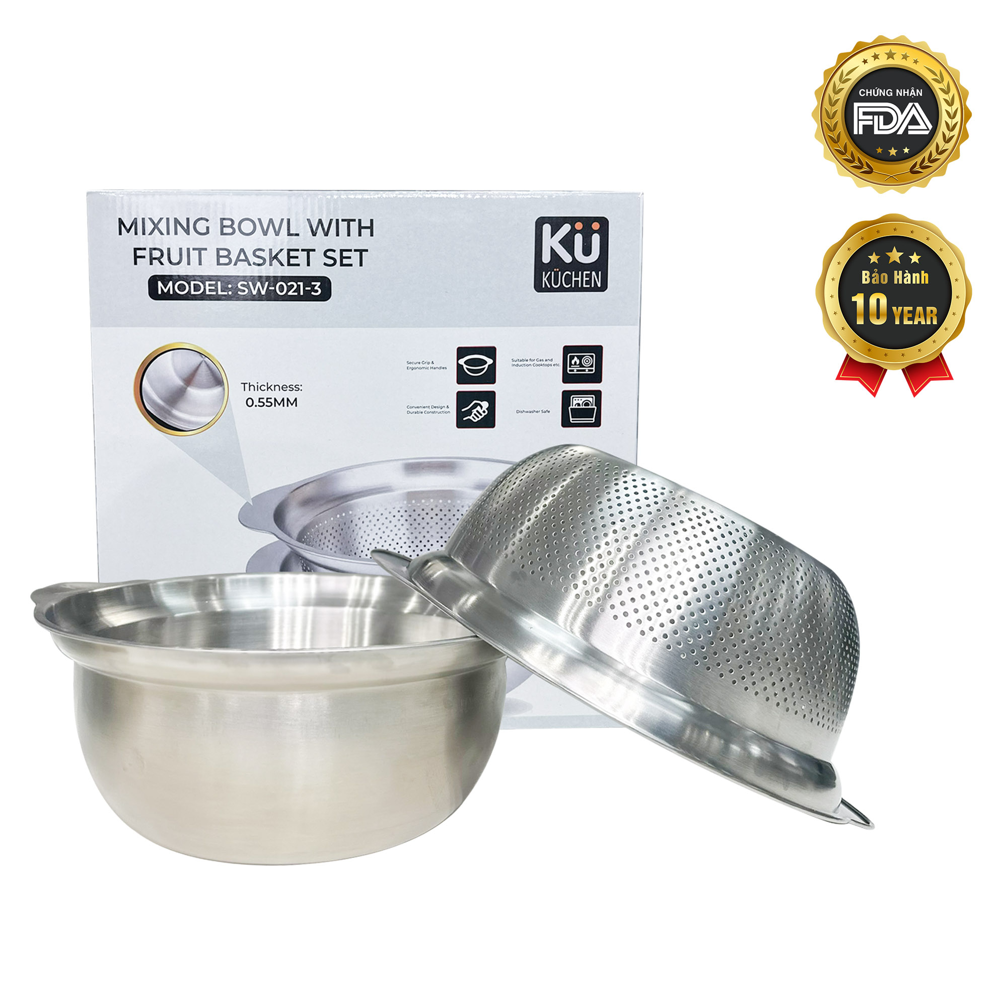 Set rổ - chậu 2 món 31cm inox 304 mã SW-021-3