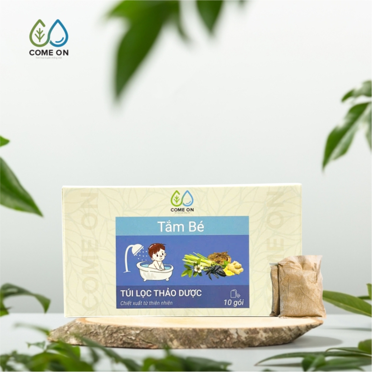 Túi lọc thảo dược tắm bé COME ON ngừa rôm sảy, làm mát da, hộp 10 gói
