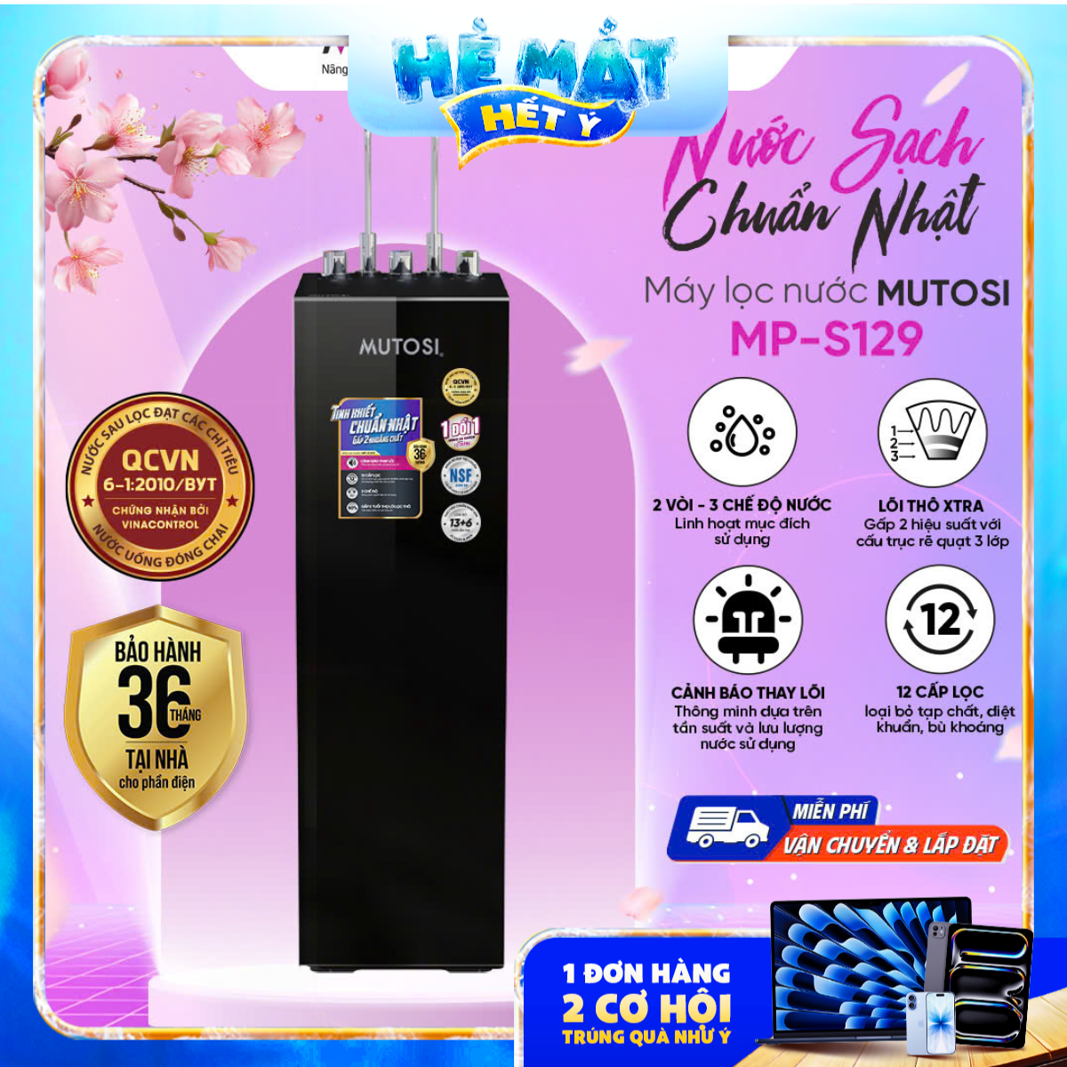 Máy lọc nước nóng lạnh nguội Mutosi MP-S129 - Phân phối chính hãng