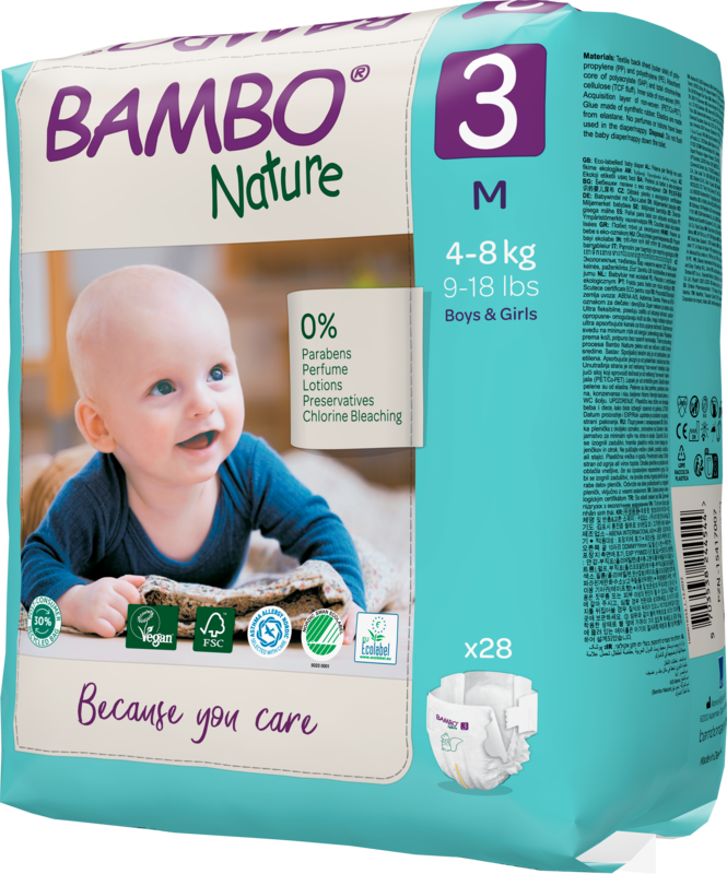 Tã dán trẻ em số 3 - Bambo Nature size 3-M, từ 4 - 8kg, 28 miếng/gói, bao bì màu xanh