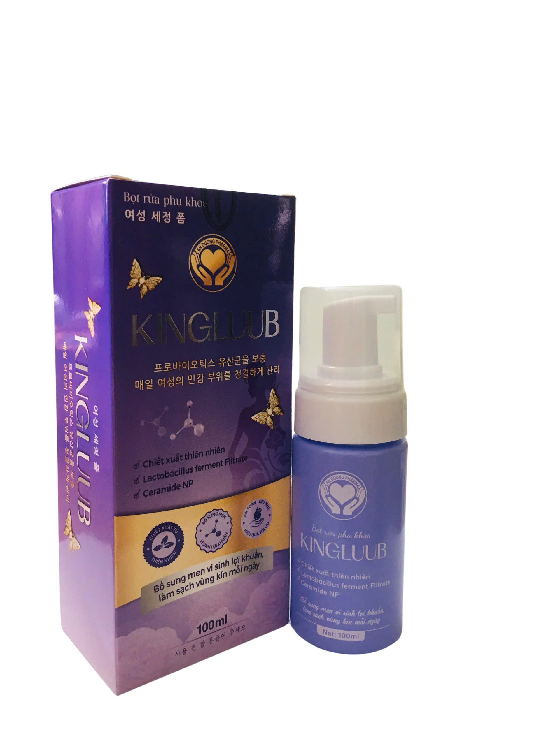 Bọt rửa phụ khoa Kingluub. Bổ sung men vi sinh lợi khuẩn, làm sạch vùng kín 100ml. Màu tím