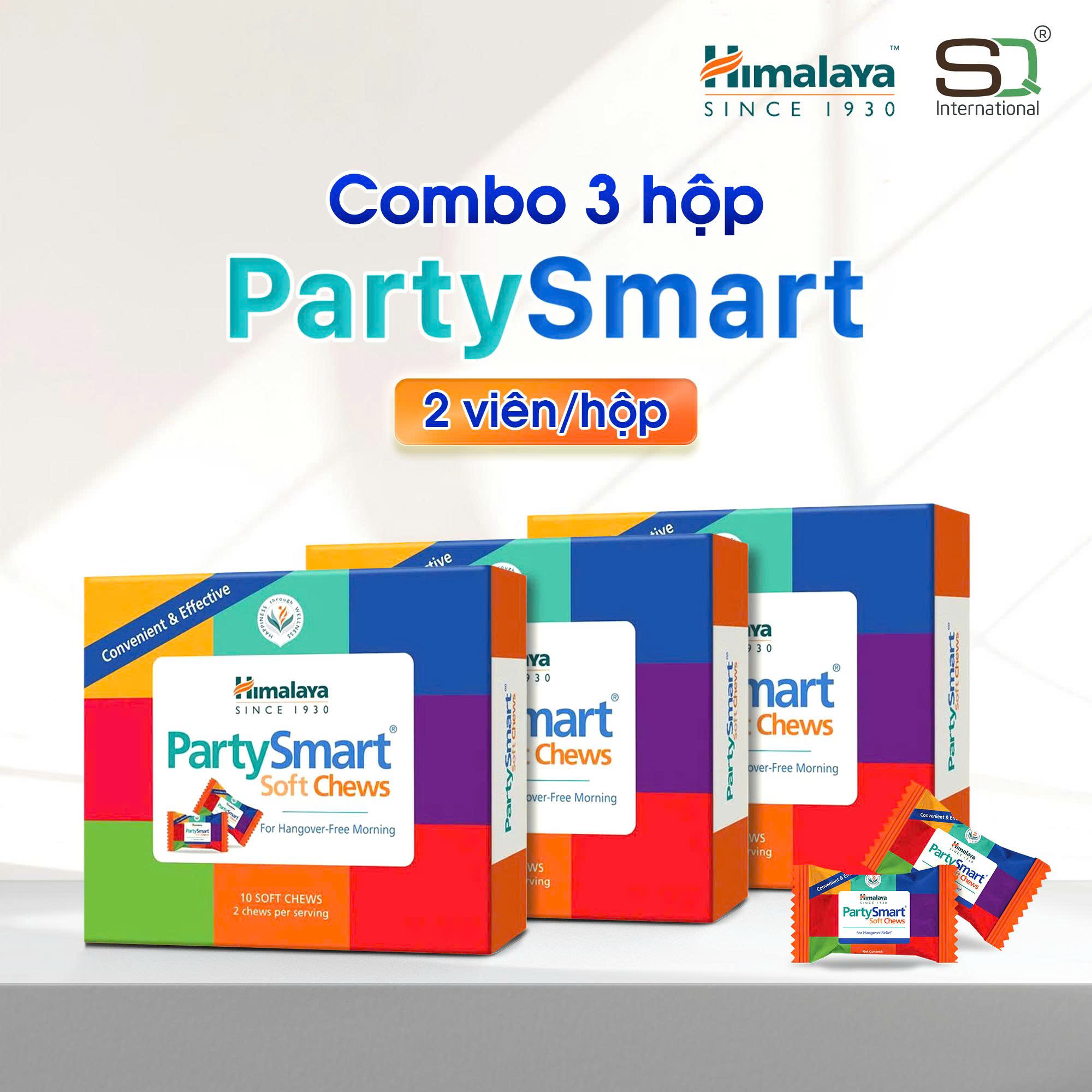 Combo 3 hộp 2 viên Kẹo giải rượu Party Smart hỗ trợ giảm buồn nôn, khó chịu sau tiệc tùng - Phân phối chính hãng