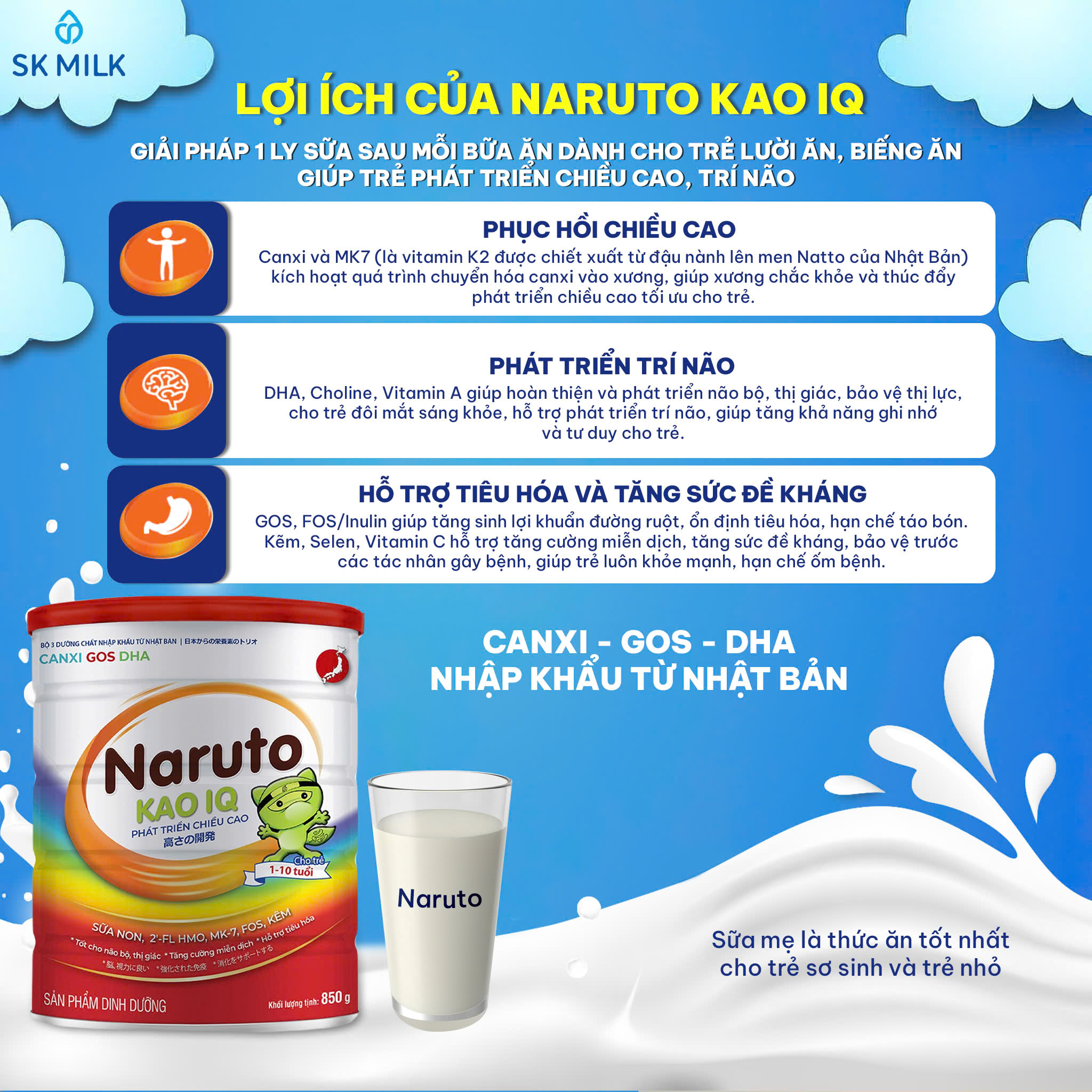 Naruto Kao IQ – Dinh dưỡng cho trẻ 1-10 tuổi, hỗ trợ miễn dịch, phát triển chiều cao & trí não 850g