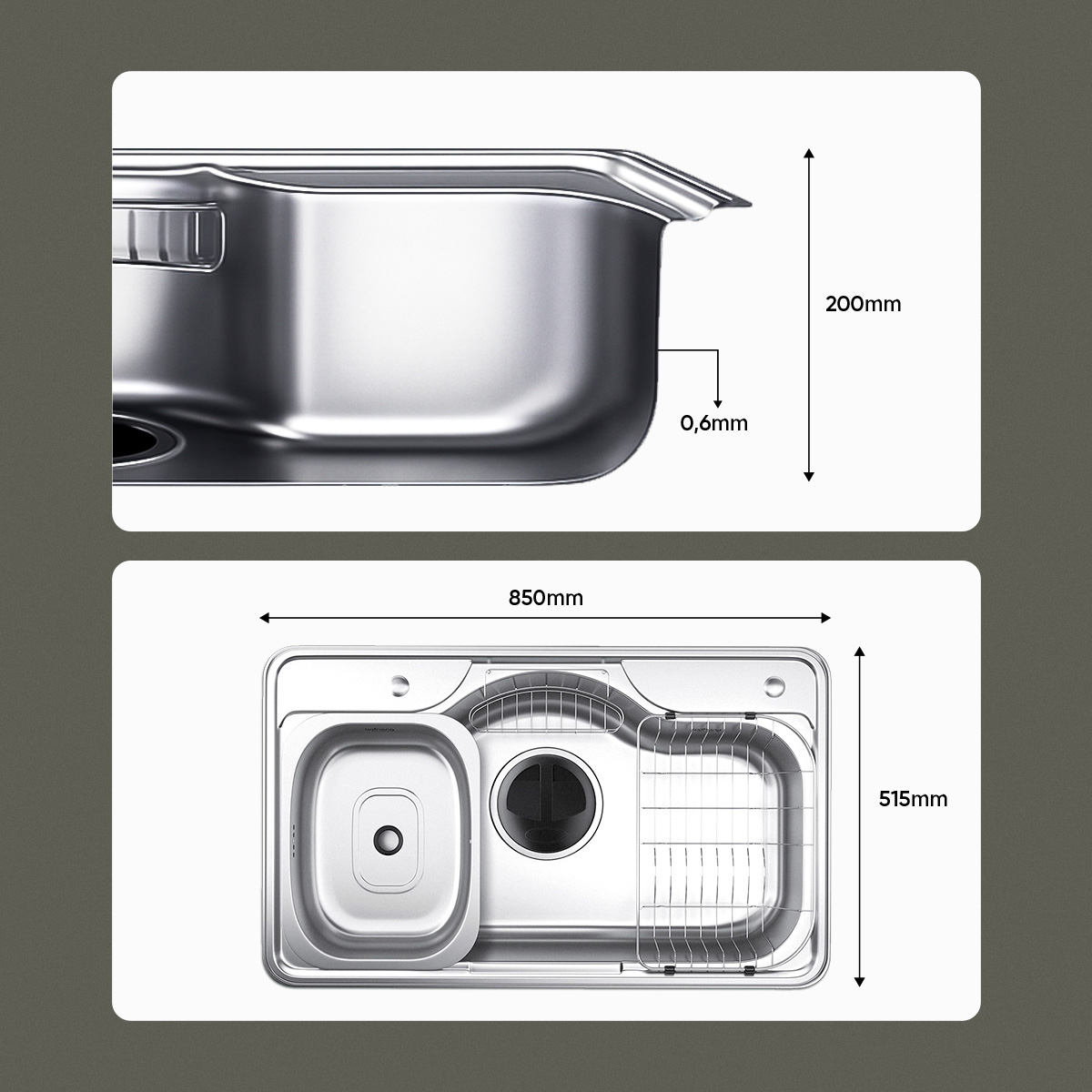 Chậu kép rửa bát Wonang WKJ08551 một hố inox 304 – Made In Korea (kèm chậu phụ) - 8