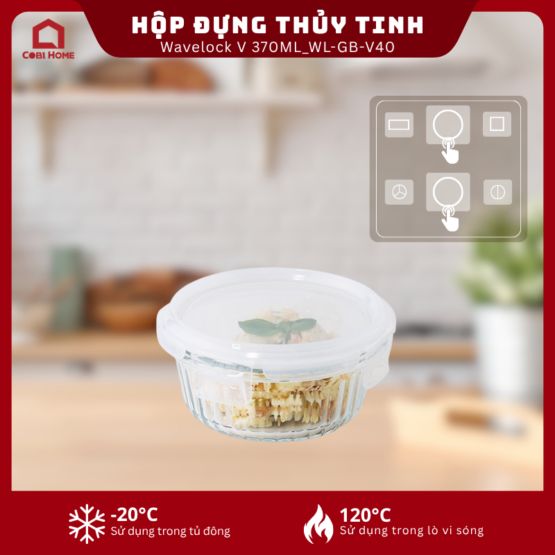 Hộp đựng thực phẩm thủy tinh Neoflam Wavelock V 370ML_364366 - Phân phối chính hãng