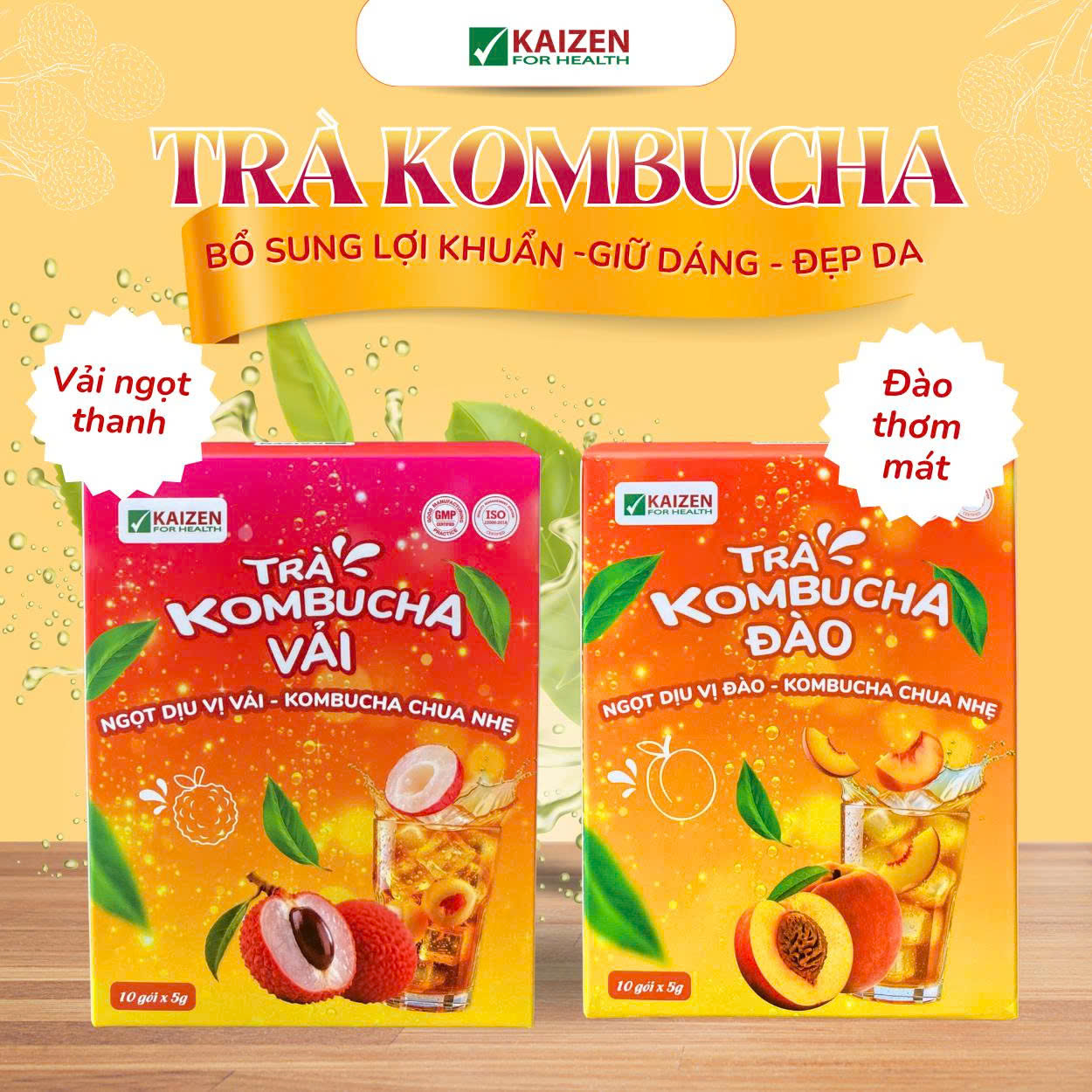 Trà Kombucha Đào ( Hộp 10 gói x 5g)