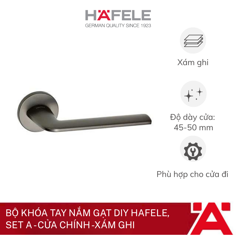 Bộ khóa tay nắm gạt DIY Hafele, Set A - Cửa chính -Xám ghi 499.63.602
