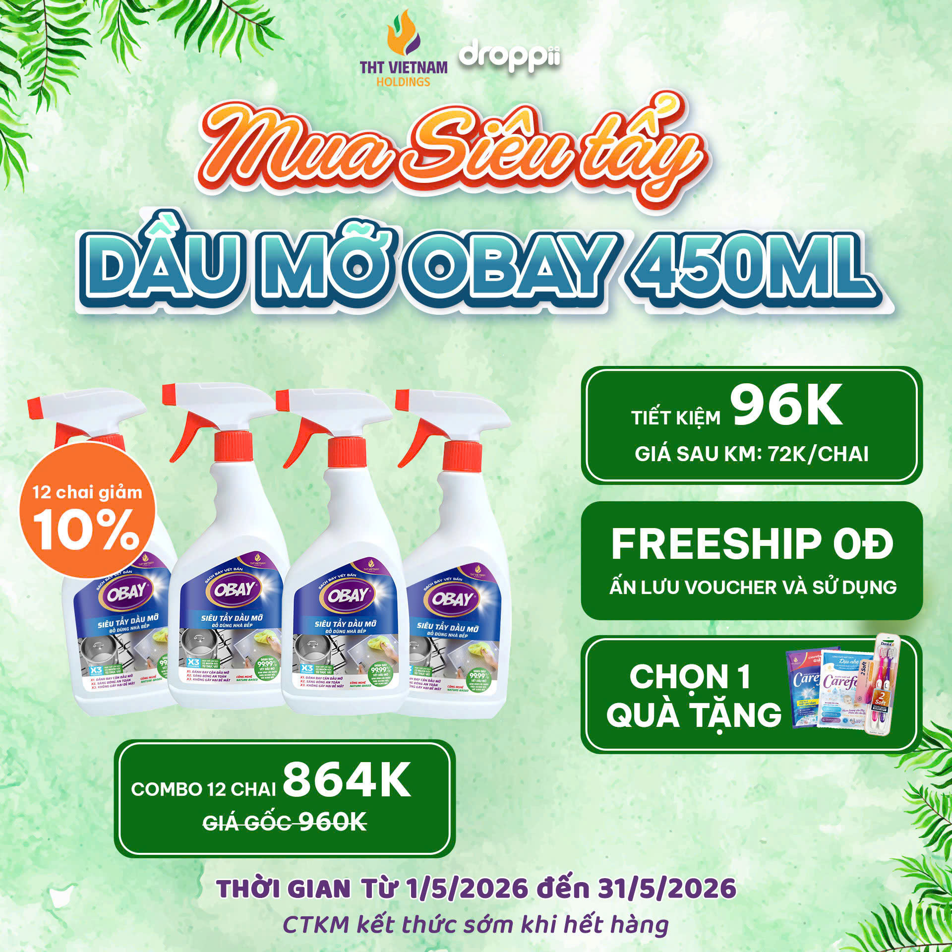 Siêu tẩy dầu mỡ Obay 450ml (tẩy hút mùi nhà bếp, bếp gas, đáy xoong, mặt bếp...)