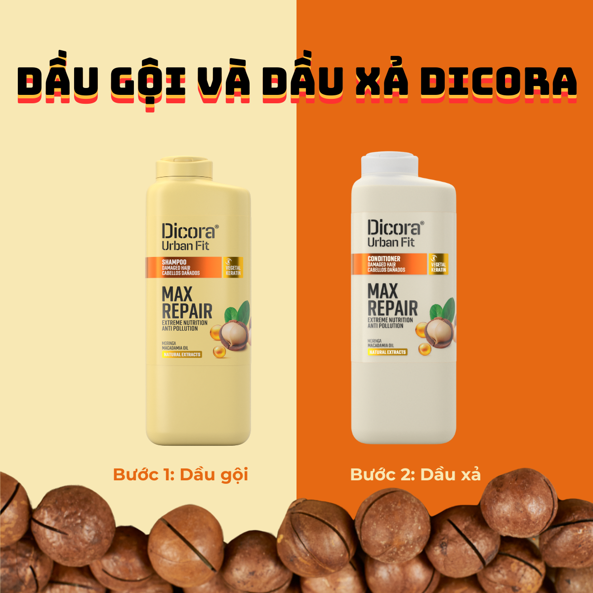 Combo 1: Dầu gội và dầu xả Dicora Urban Fit dành cho tóc hư tổn