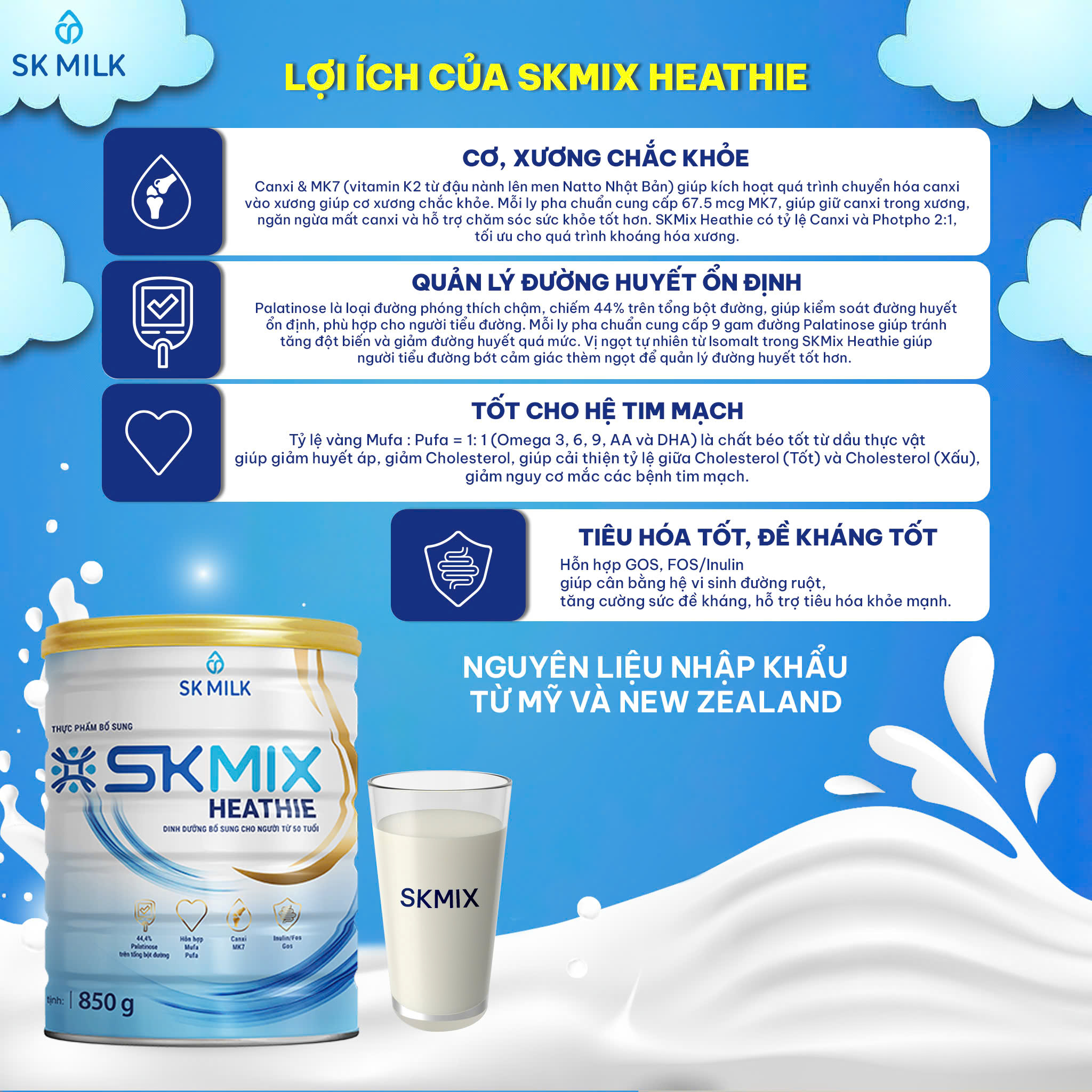 Skmix Heathie - Sữa bột dinh dưỡng phù hợp cho người lớn tuổi (850g)